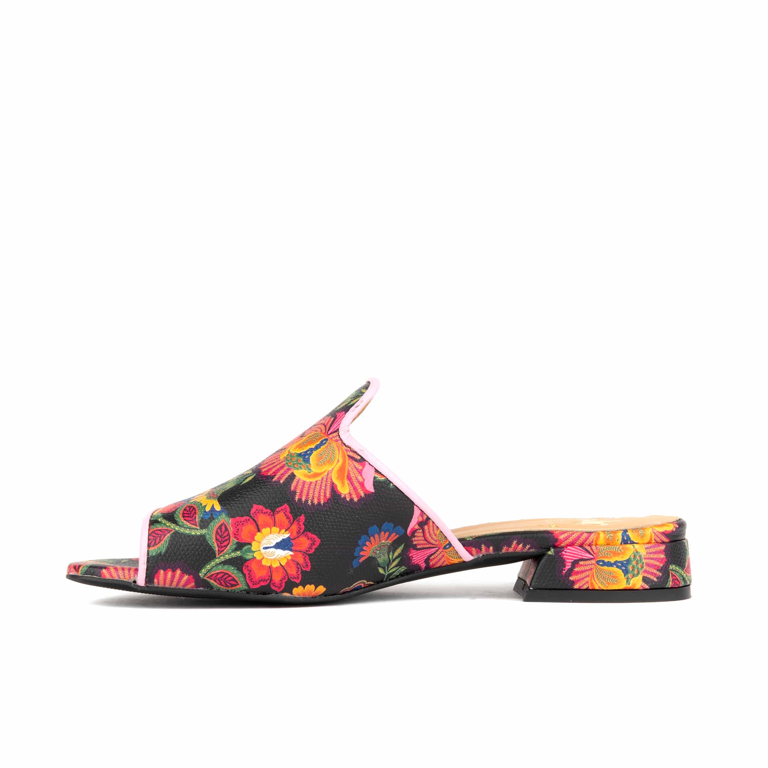 South Beach - Red Flowers - Women's fully leather lined slip on sandal