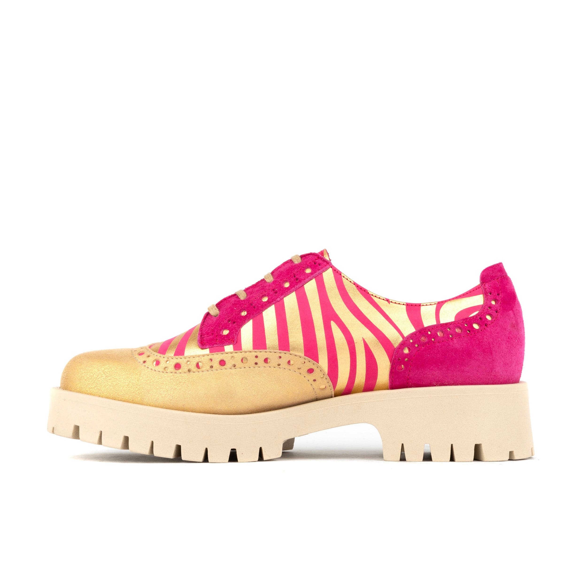 Artisan - Pink & Gold Stripes - Women's leather lace-up shoe with brogue detailing