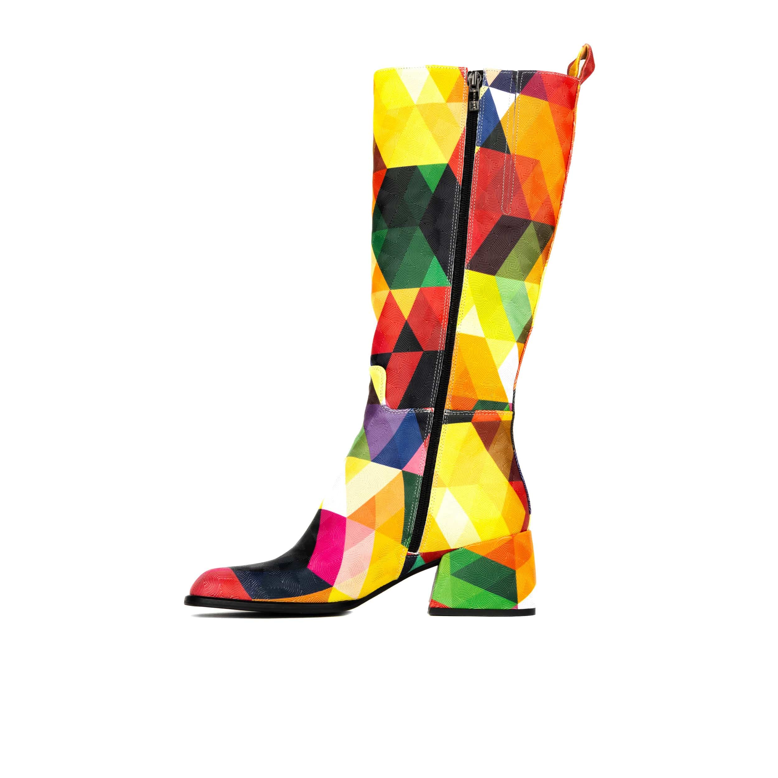 Gogo - Retro - Women's leather block heel knee-high boot in vintage print