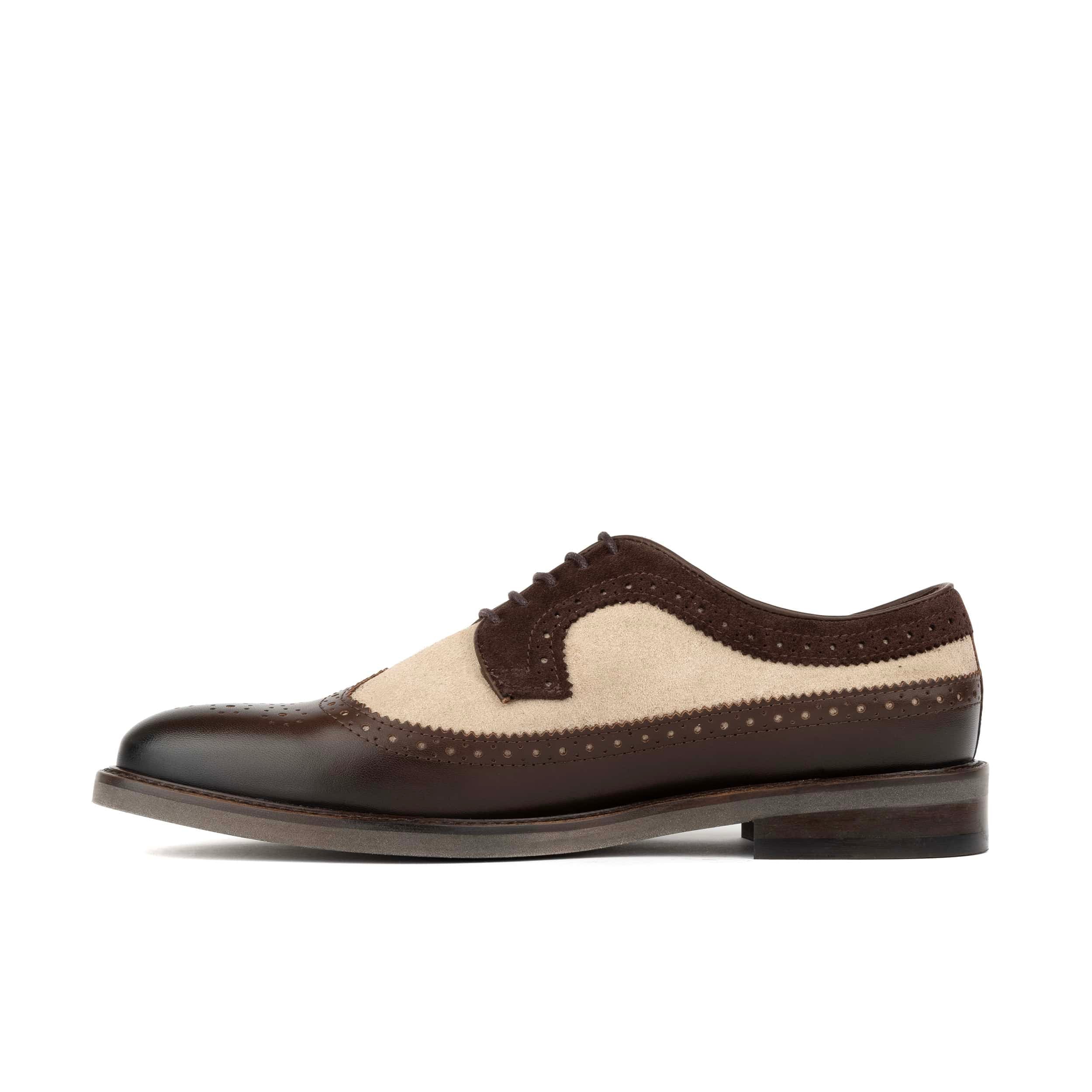 Alexander - Tan & Brown - Men's Multi-Textured Leather & Suede Wingtip Brogue
