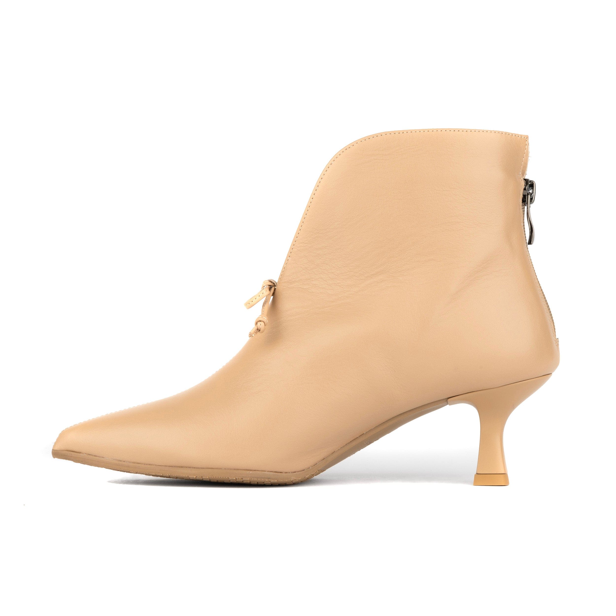 Regent - Cream - Women's Leather Ankle Boot with kitten heel