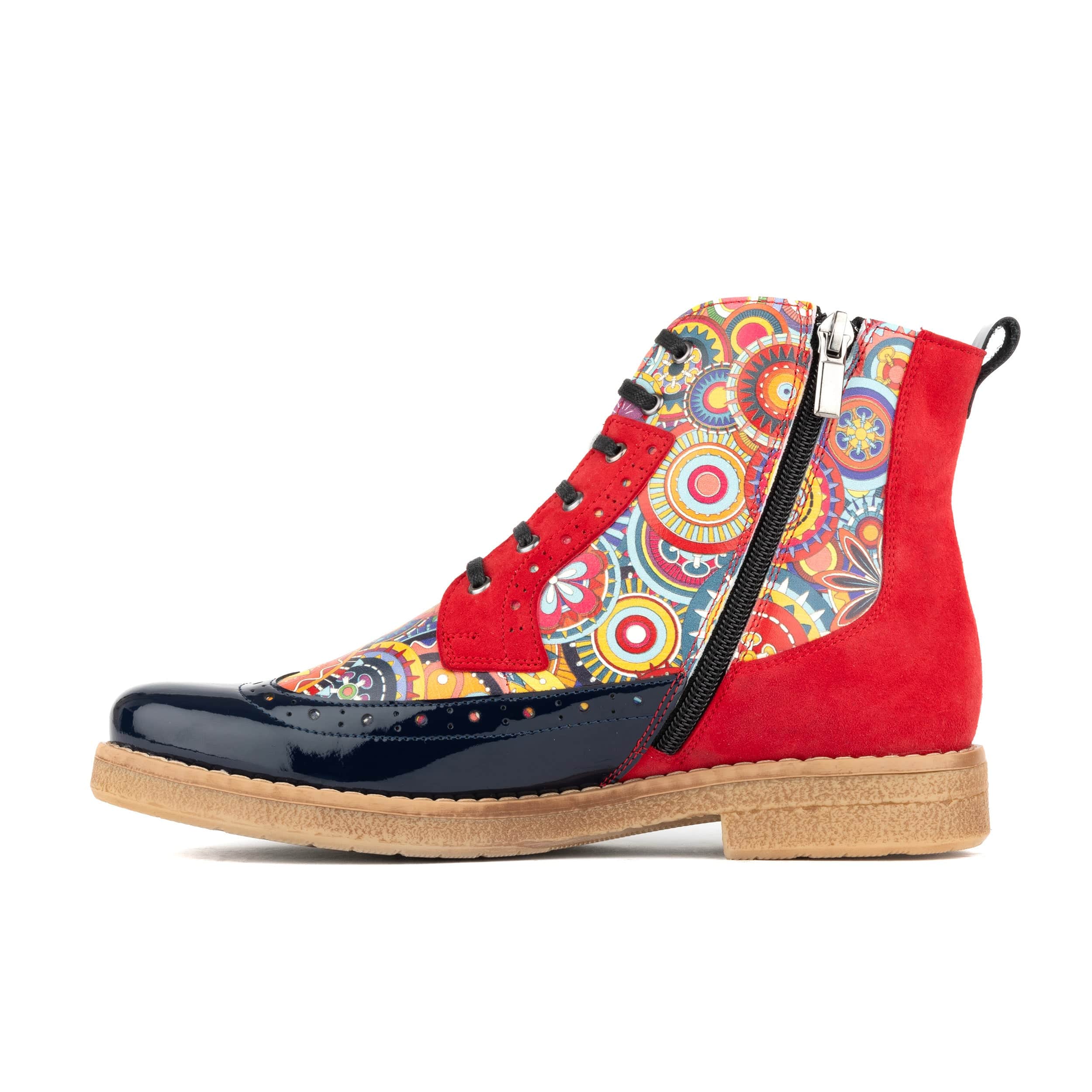 Hatter - Red Navy - Women's leather ankle boot with laces and zip
