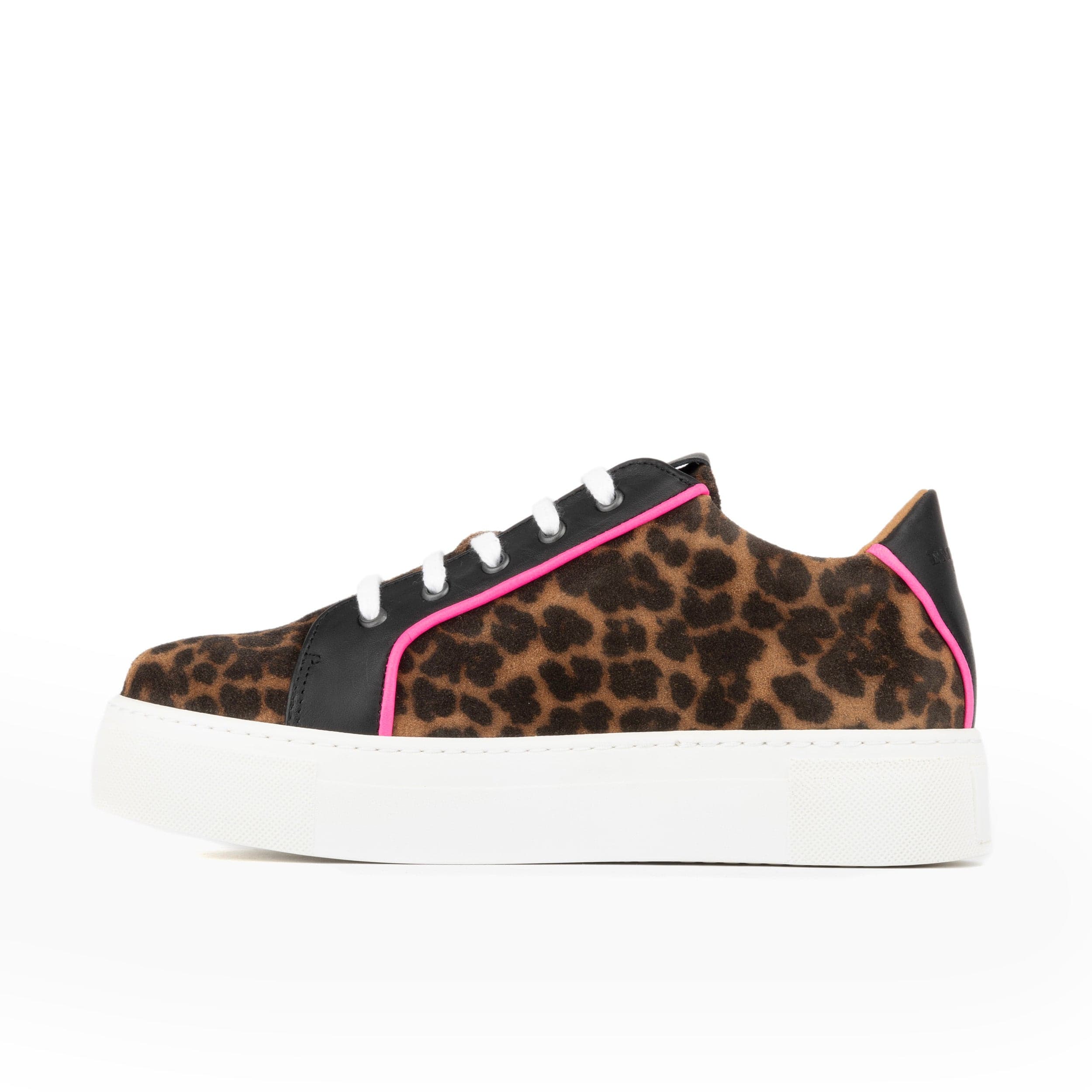 Camila - Leopard - Women's platform sole leather lace-up trainer