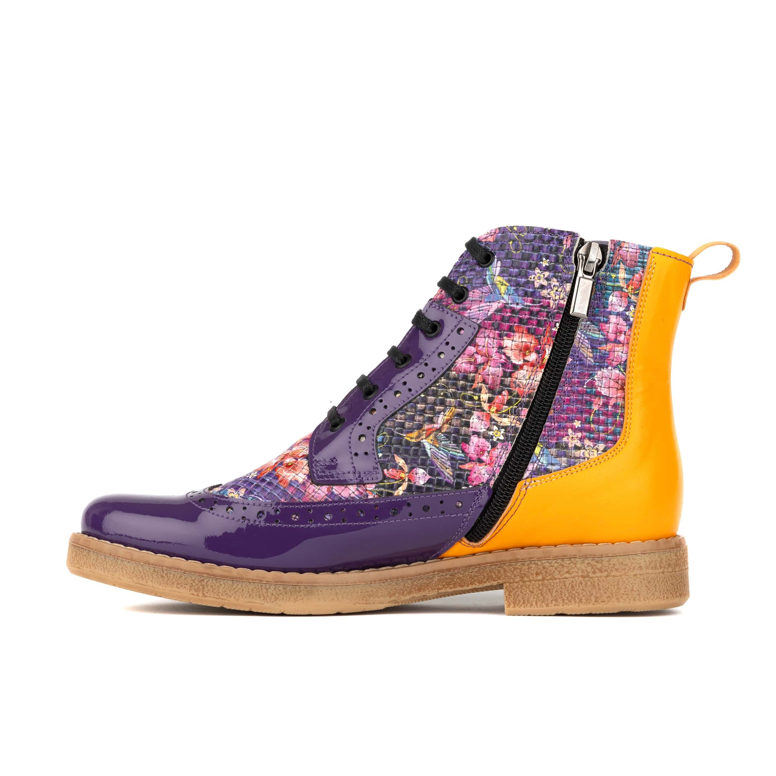 Hatter - Purple & Hummingbird - Women's Leather Ankle Lace-up Boot