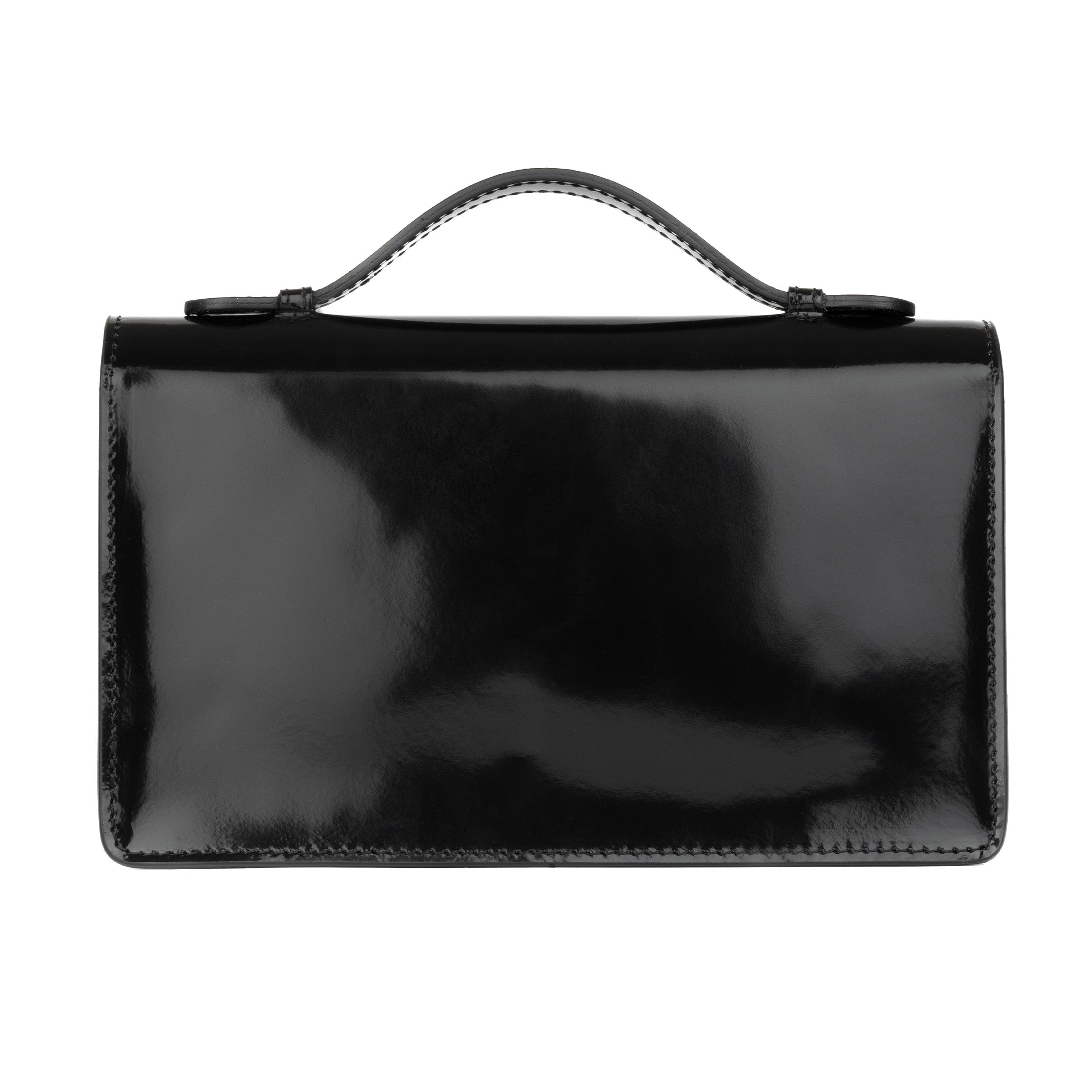 Envy - Black - Women's leather flap clutch bag with strap