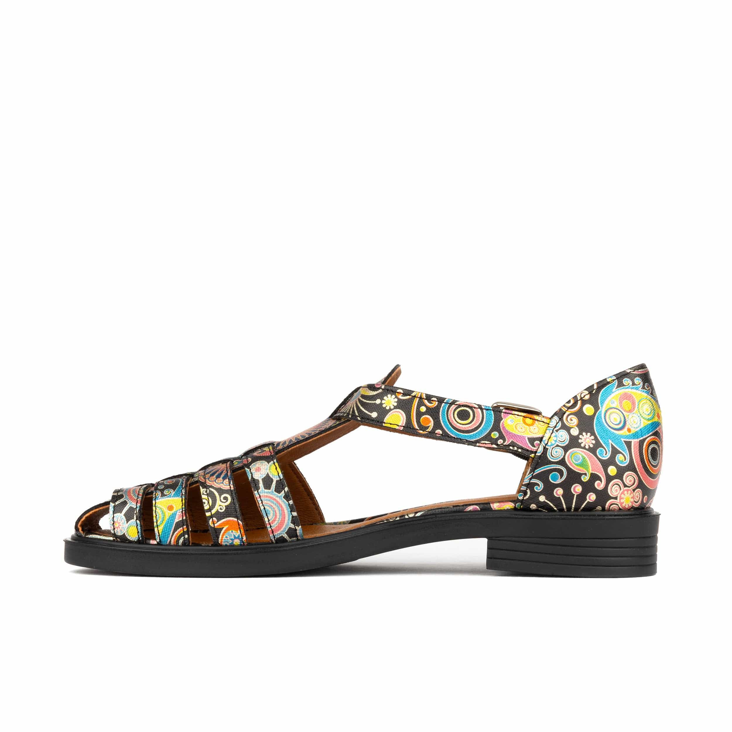 Sandy - Navy & Pink - Women's fishermen flat leather sandal with covered heel