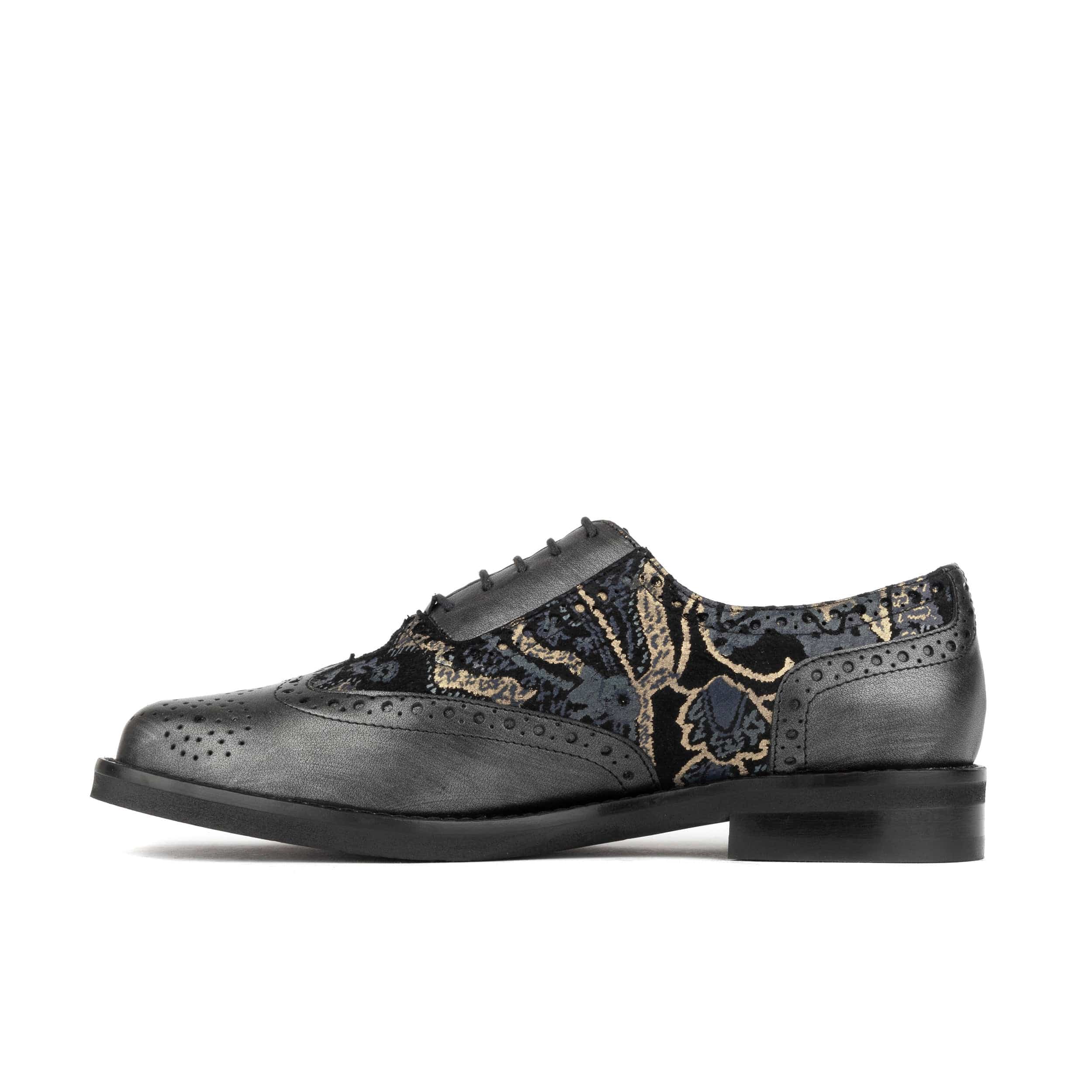 Vivienne - Black & Grey & Gold - Women's oxford lace-up shoe with brogue details