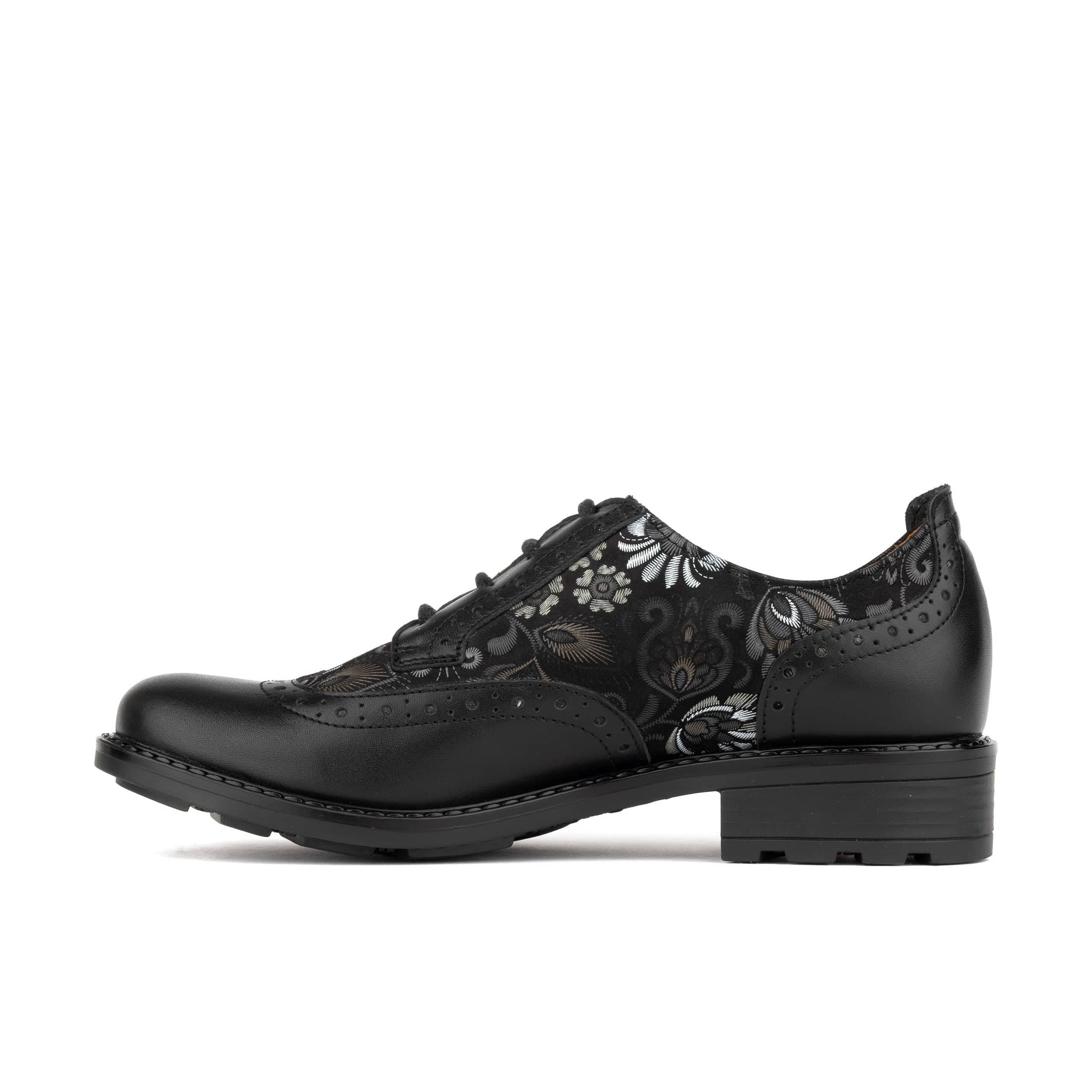 DreamFiters - Black Emboss - Women's round toe leather derby shoe on durable rubber sole
