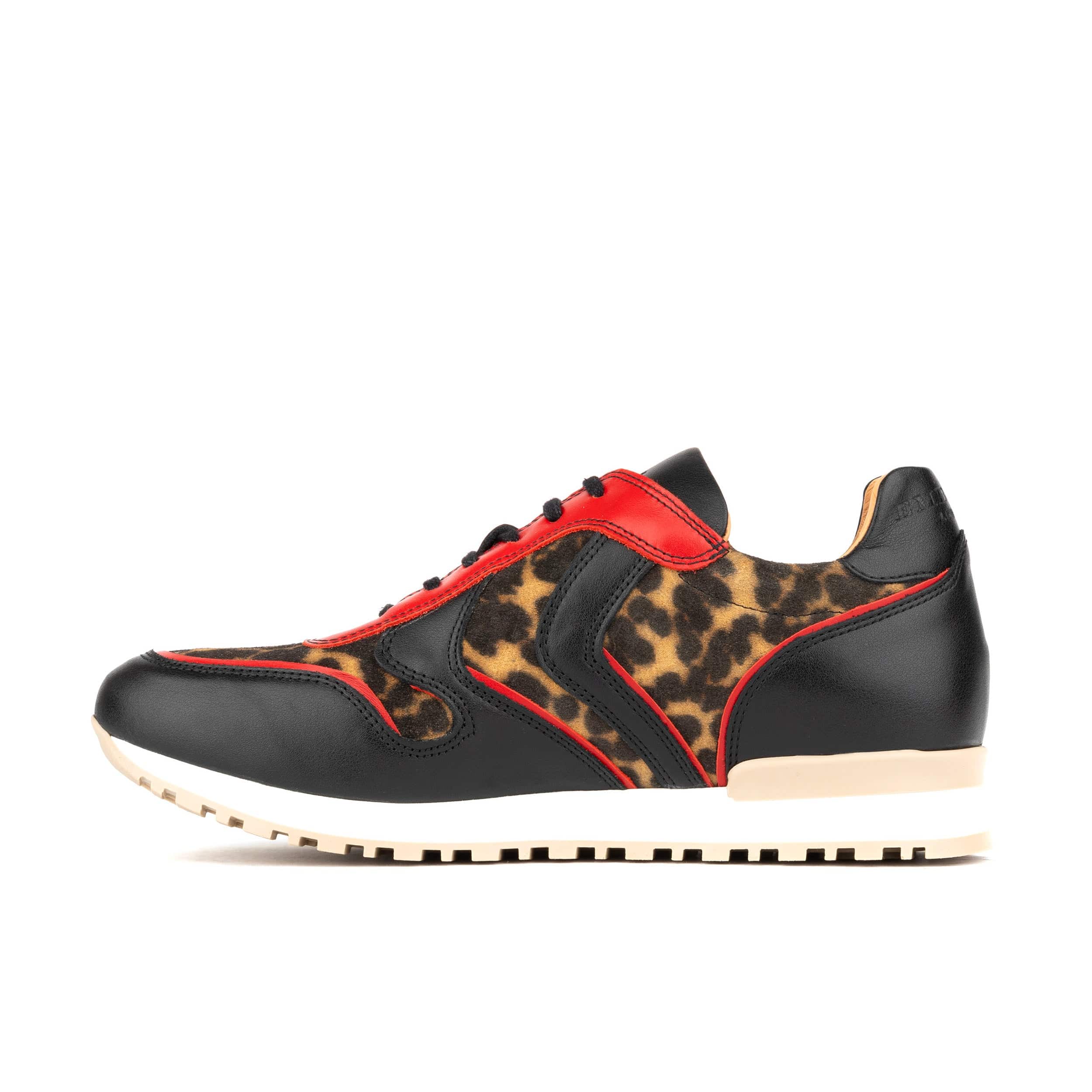 Savana - Leopard & Red - Women's athletic trainer with leopard print and black leather