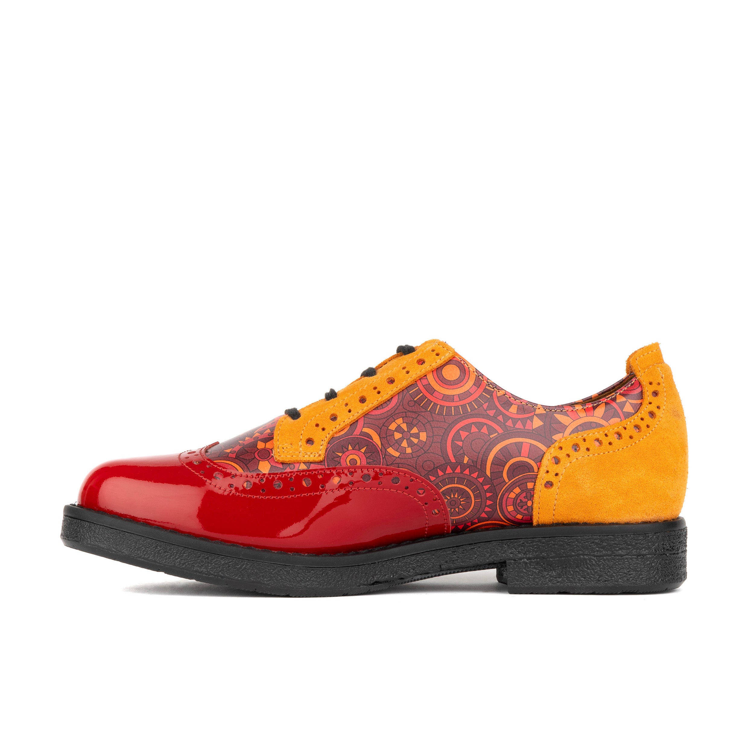The Artist - Red & Orange - Women's leather lace-up shoe with brogue detailing