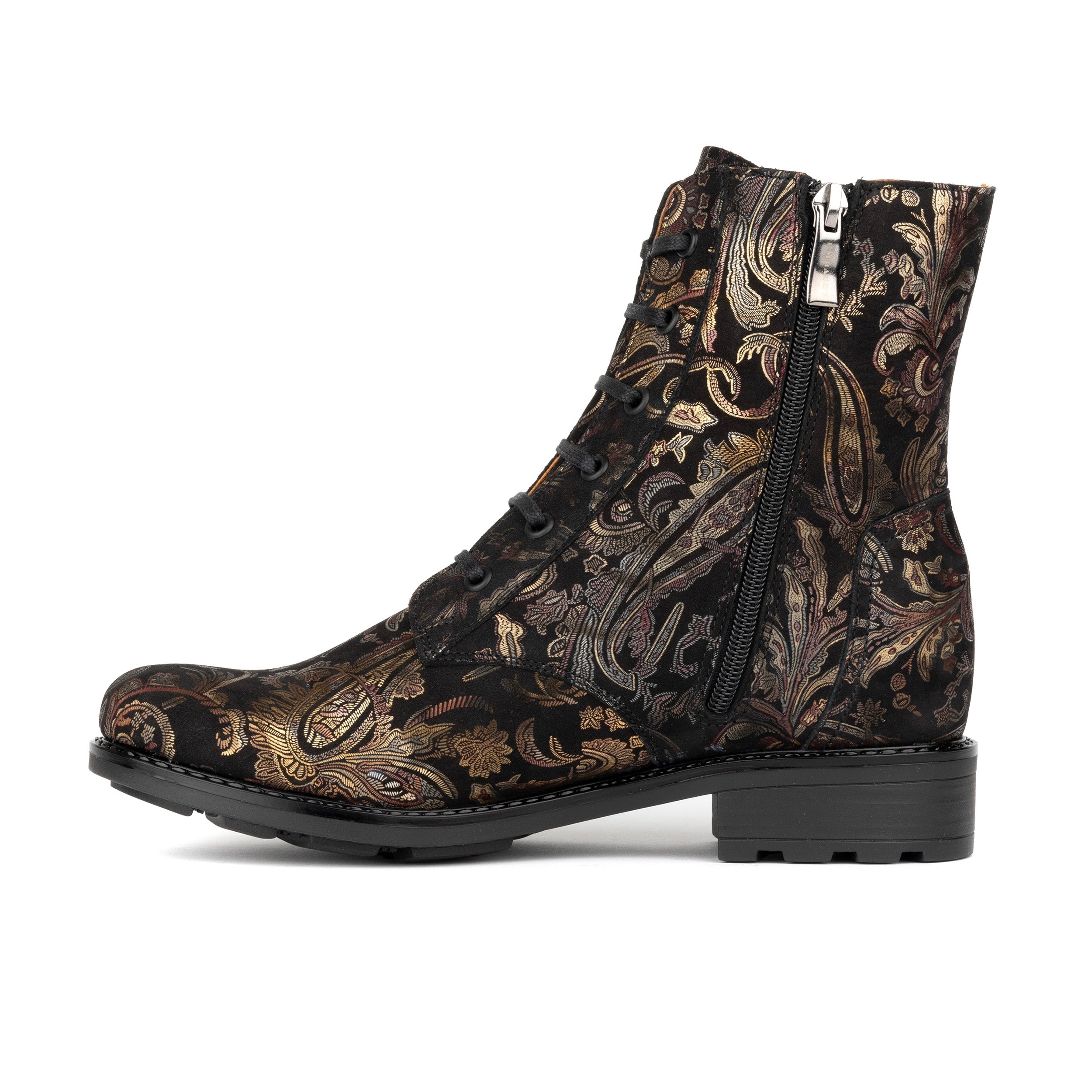 Laviva High - Black & Gold & Burgundy - Women's leather wide-fit high ankle boot