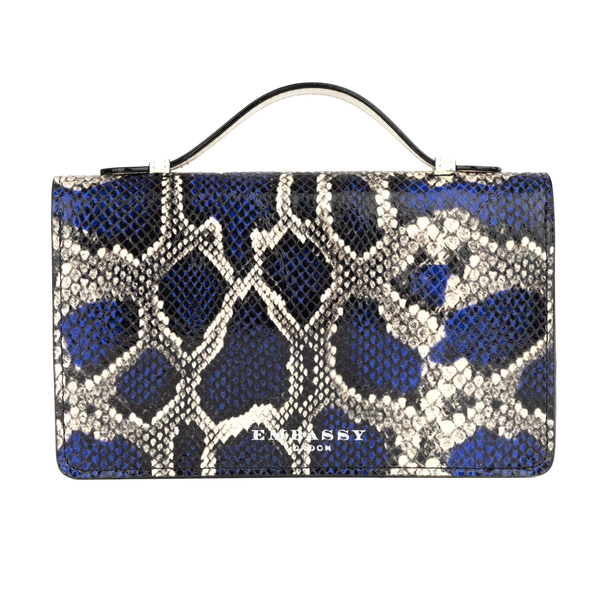 Envy - Blue Snake - Women's leather flap clutch bag with strap