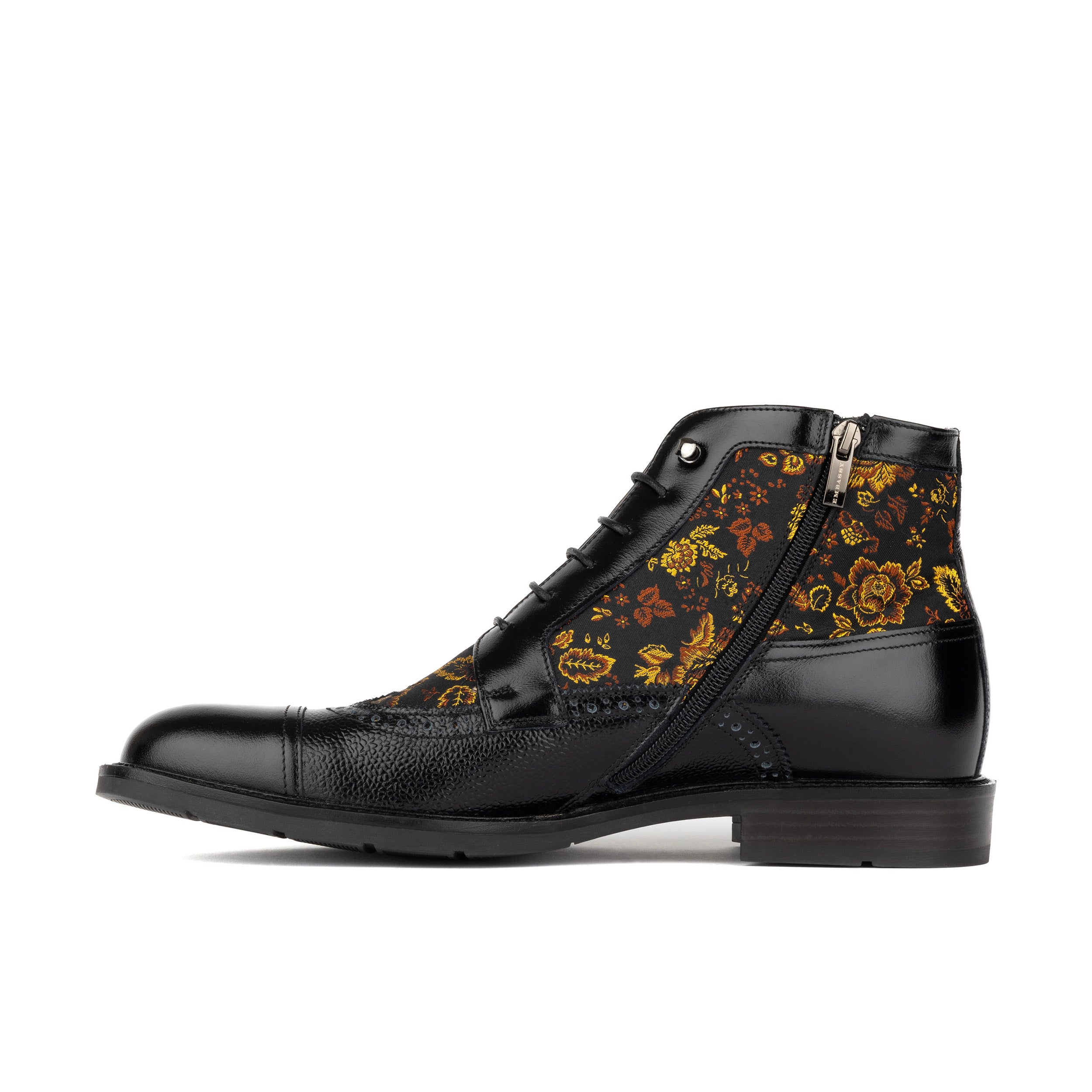 Charles - Black & Yellow Flowers - Men's leather lace up boot