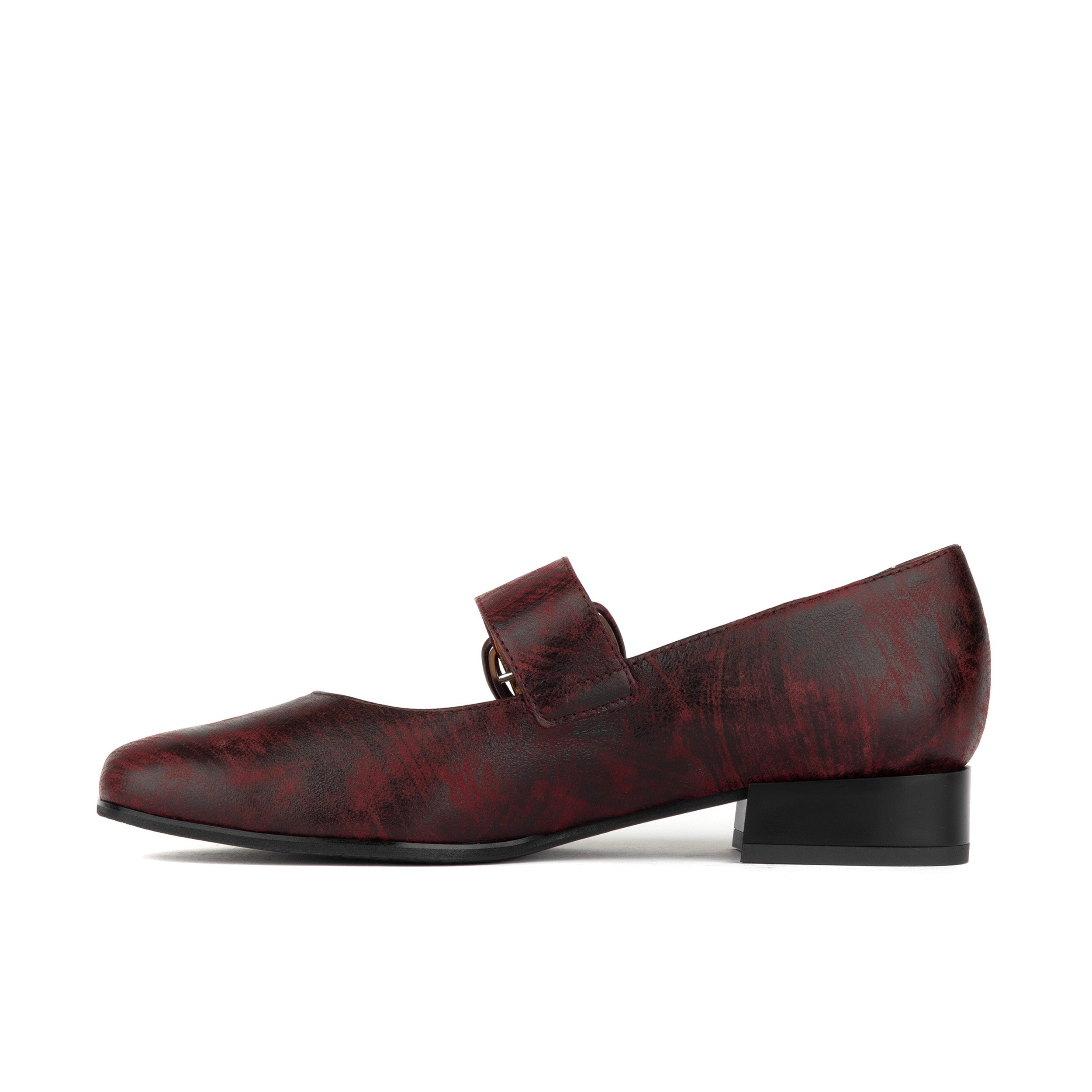 Bliss - Burgundy - Women's block heel square toe patent leather Mary-Jane
