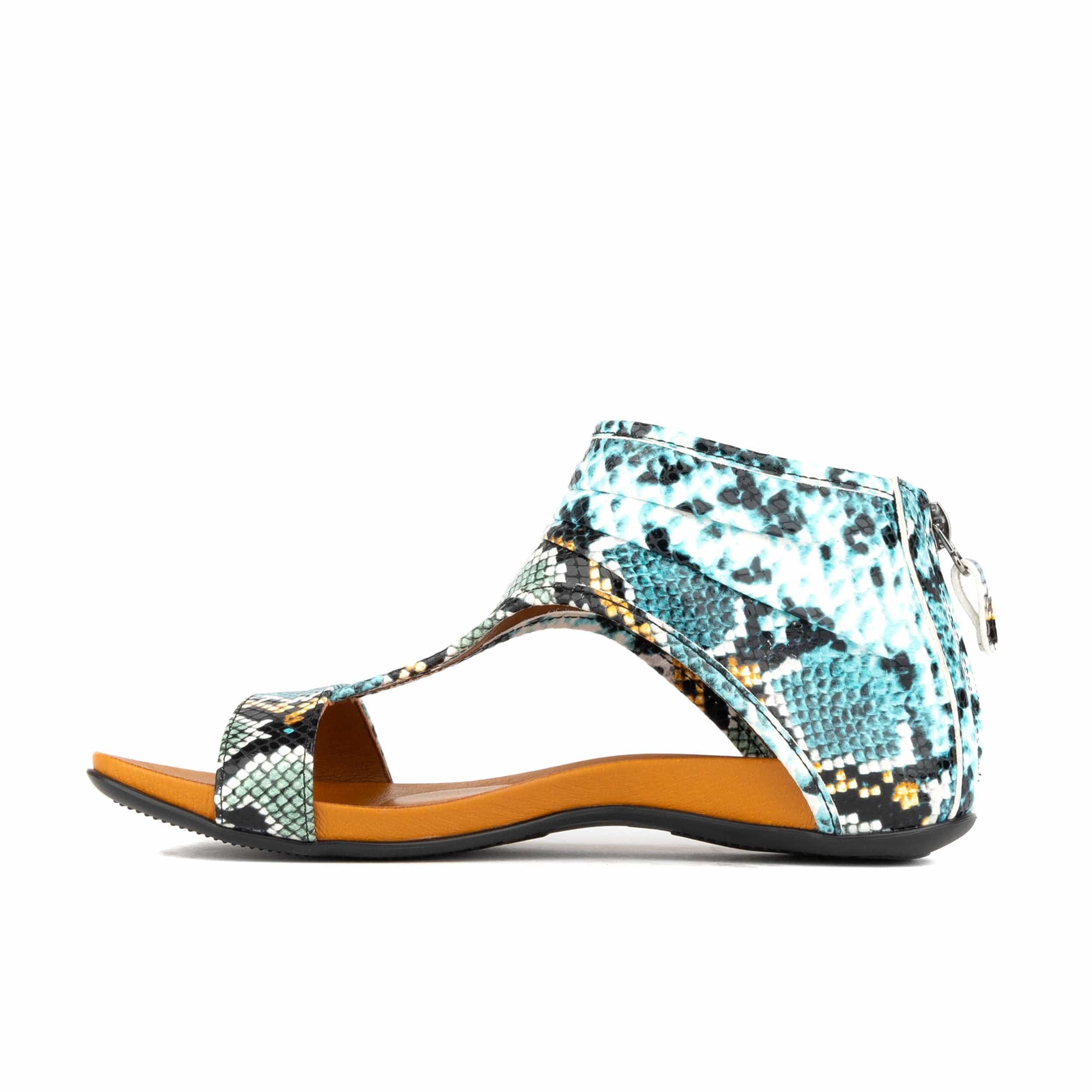 Downtown - Blue Snake - Women's flat T-bar sandal with covered heel