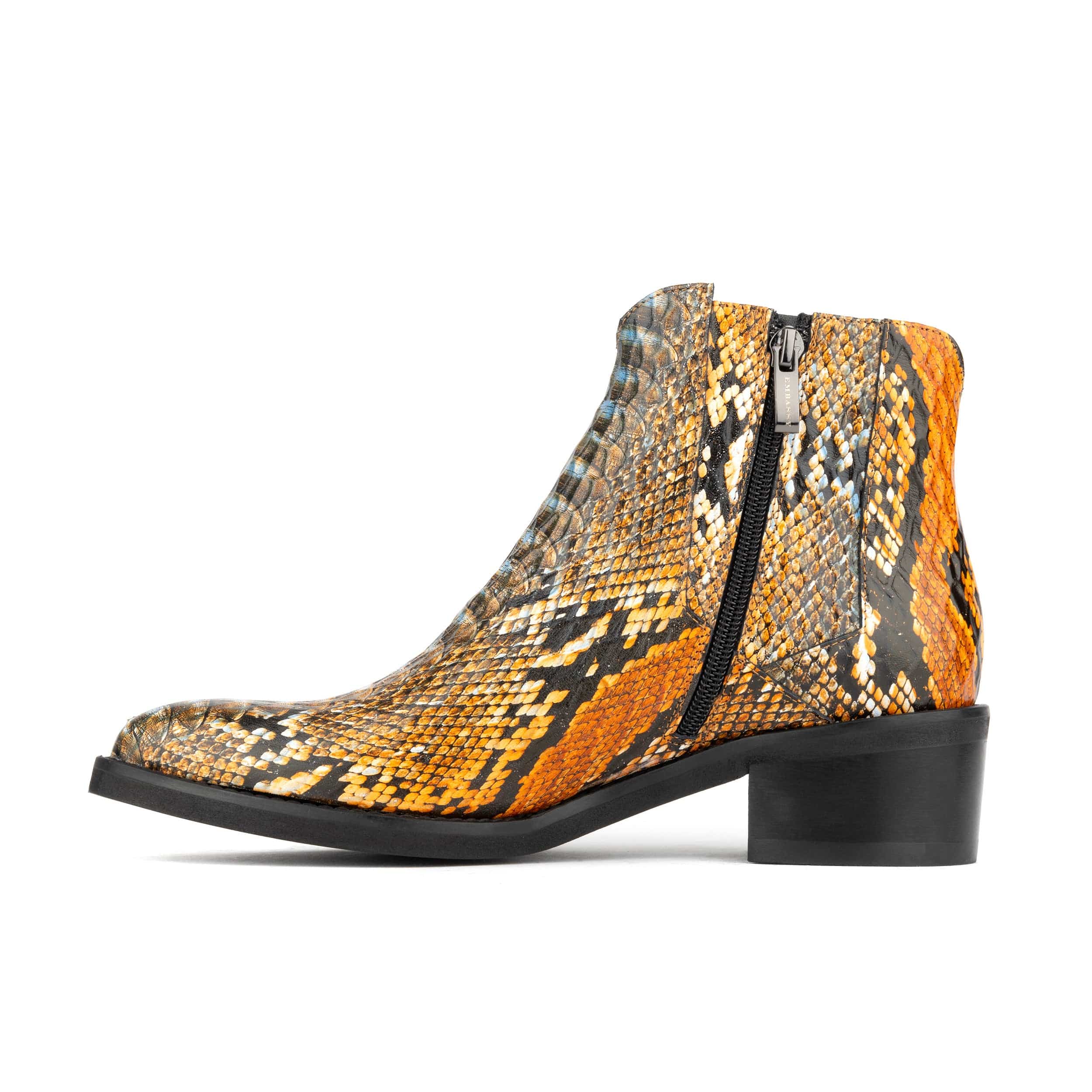 Texas - Black & Orange Snake - Women's Leather Snake Print Western Boot