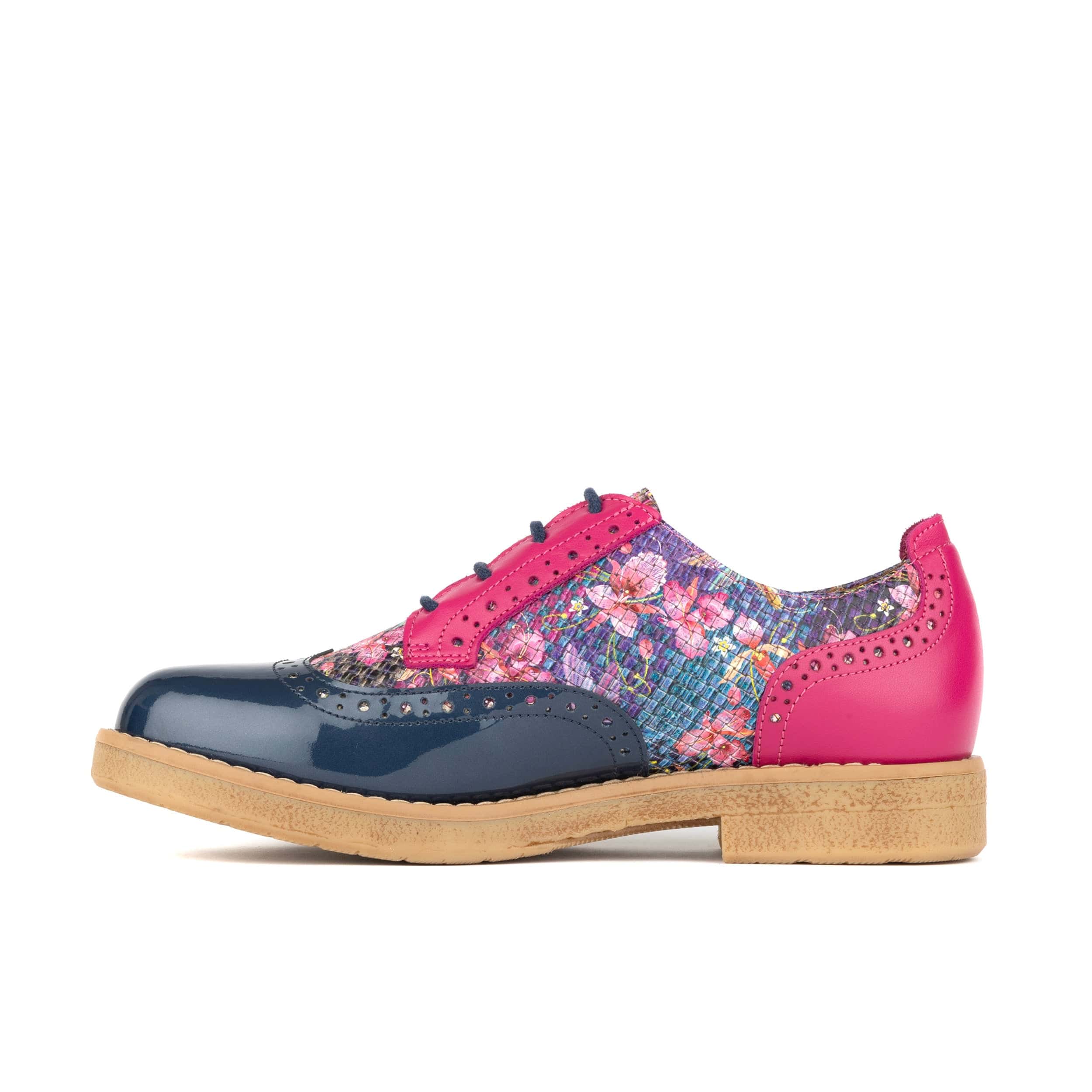 The Artist - Blue & Pink Hummingbird - Women's leather lace-up shoe with brogue detailing