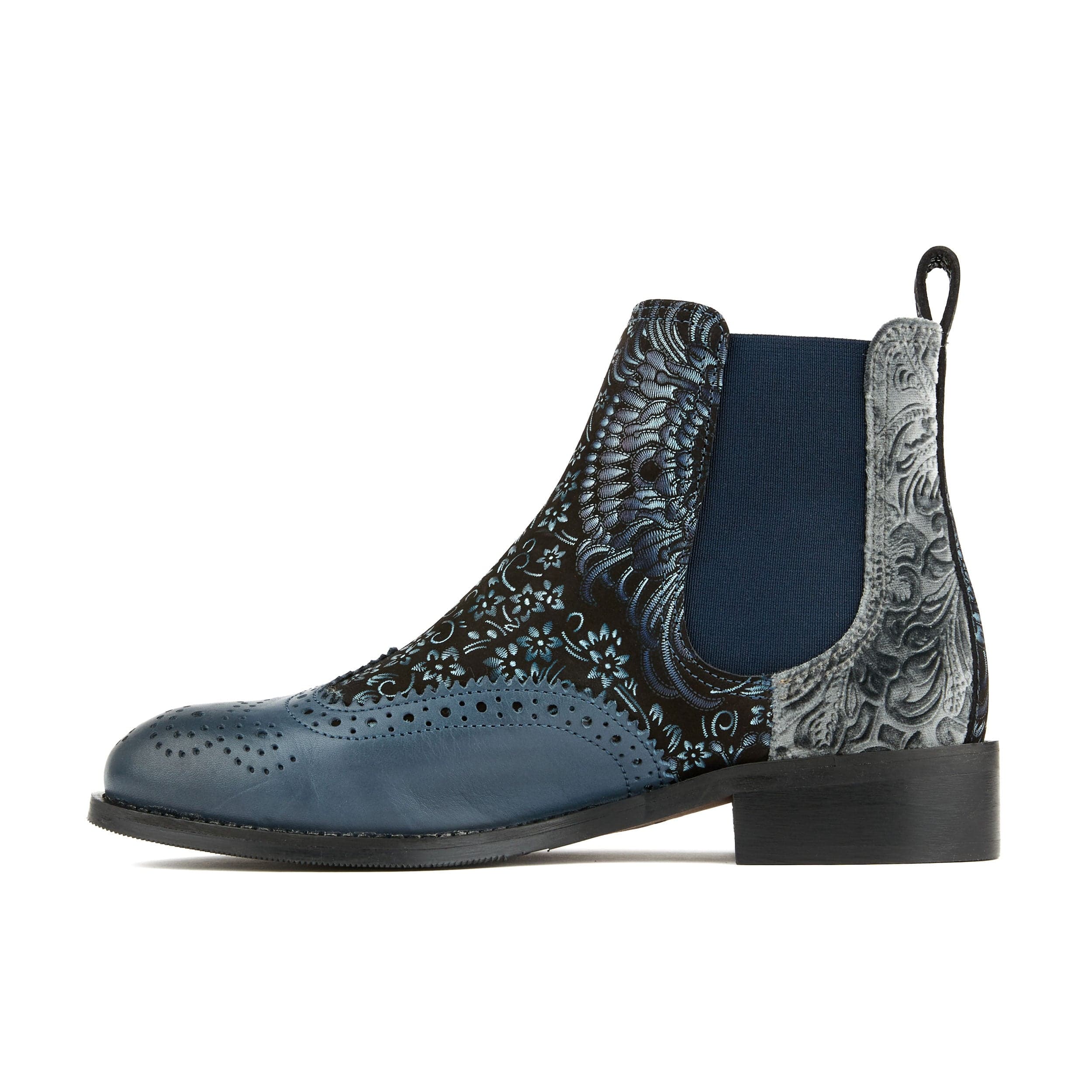 Mamacita - Silver Blue - Women's almond toe chelsea boot with wingtip brogue detail