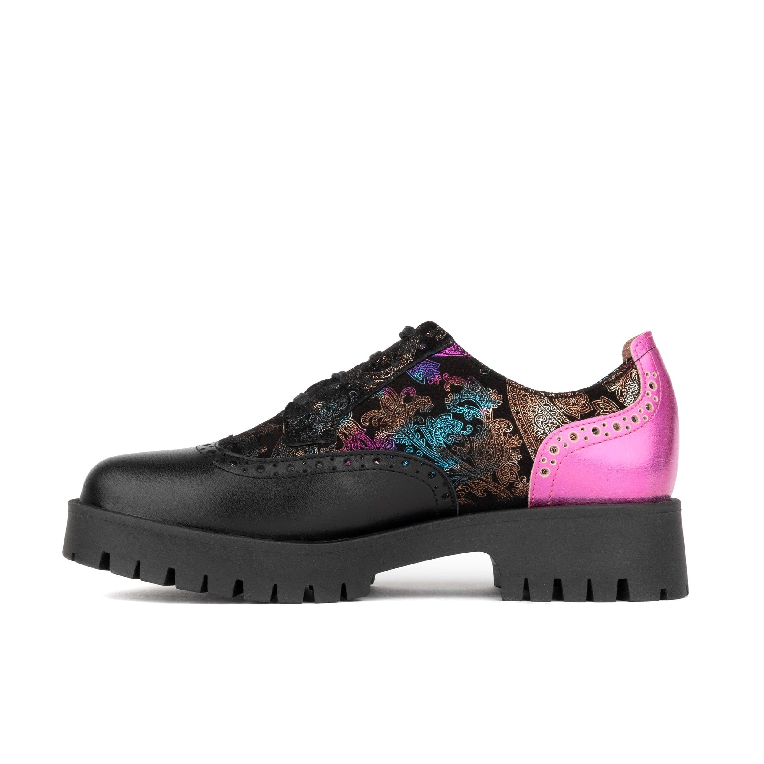 Artisan - Dark Winter Foil & Pink - Women's leather lace-up shoe with brogue detailing