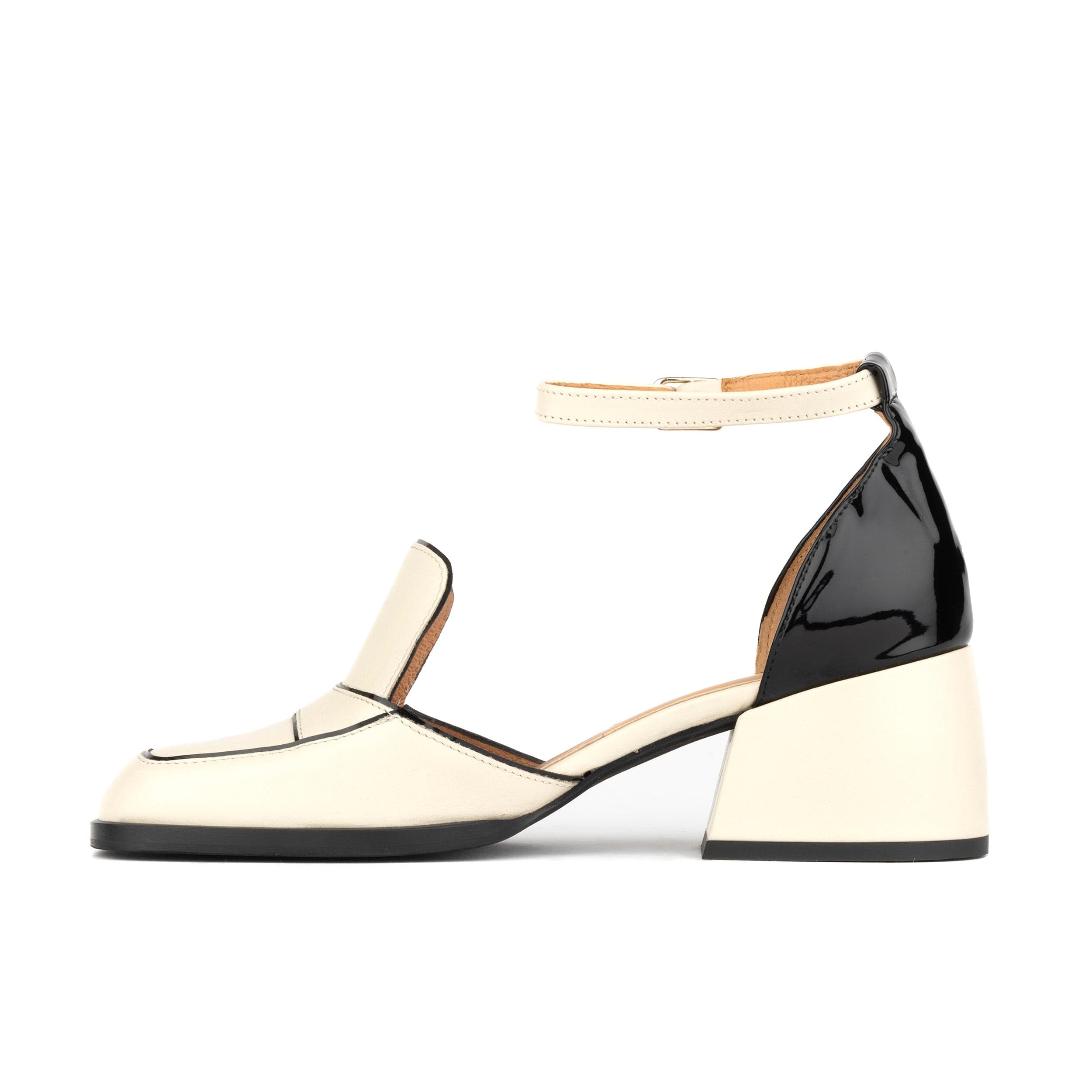 Mayfair - Cream & Black - Women's leather square closed toe 2 inch heel sandal