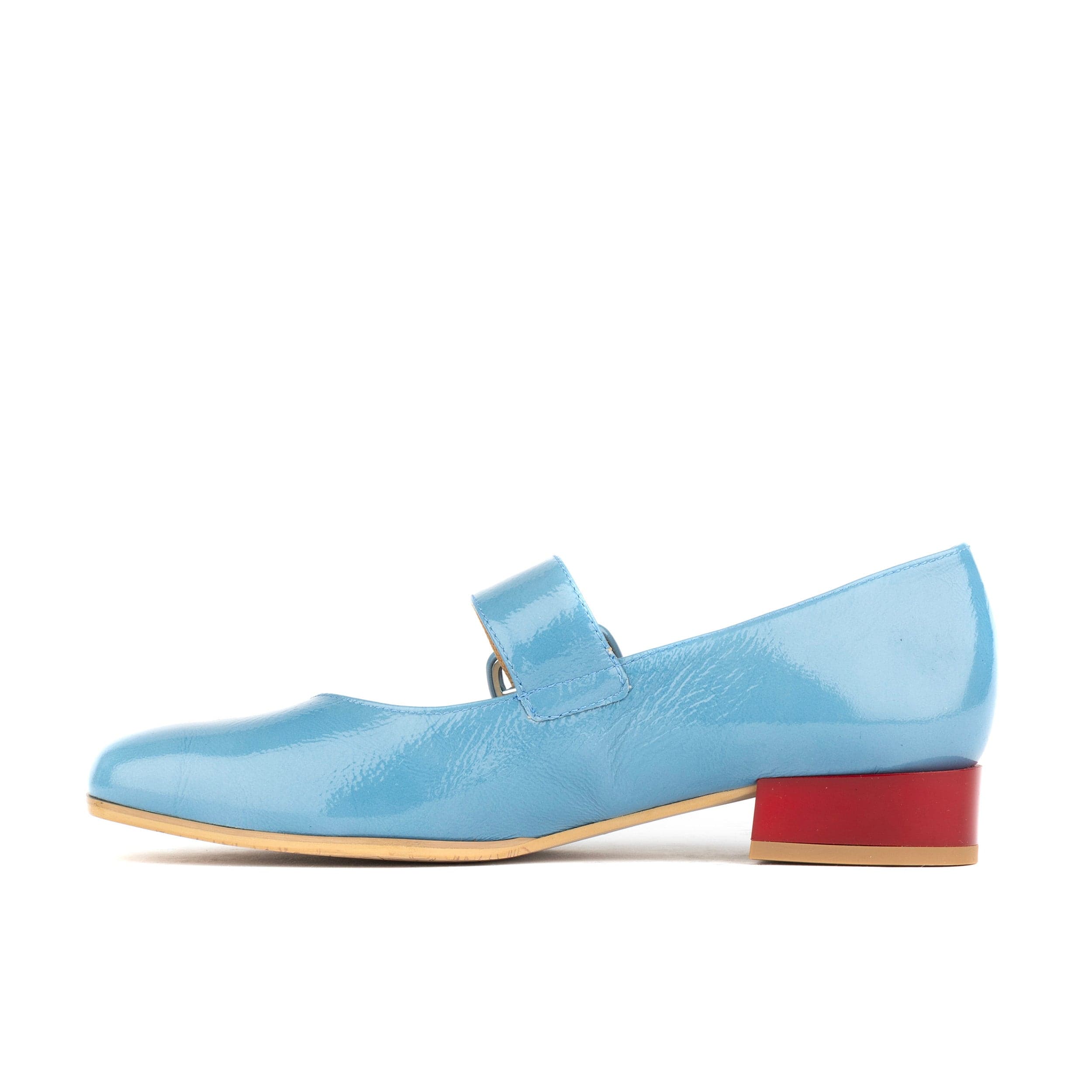 Bliss - Light Blue - Women's block heel square toe patent leather Mary-Jane