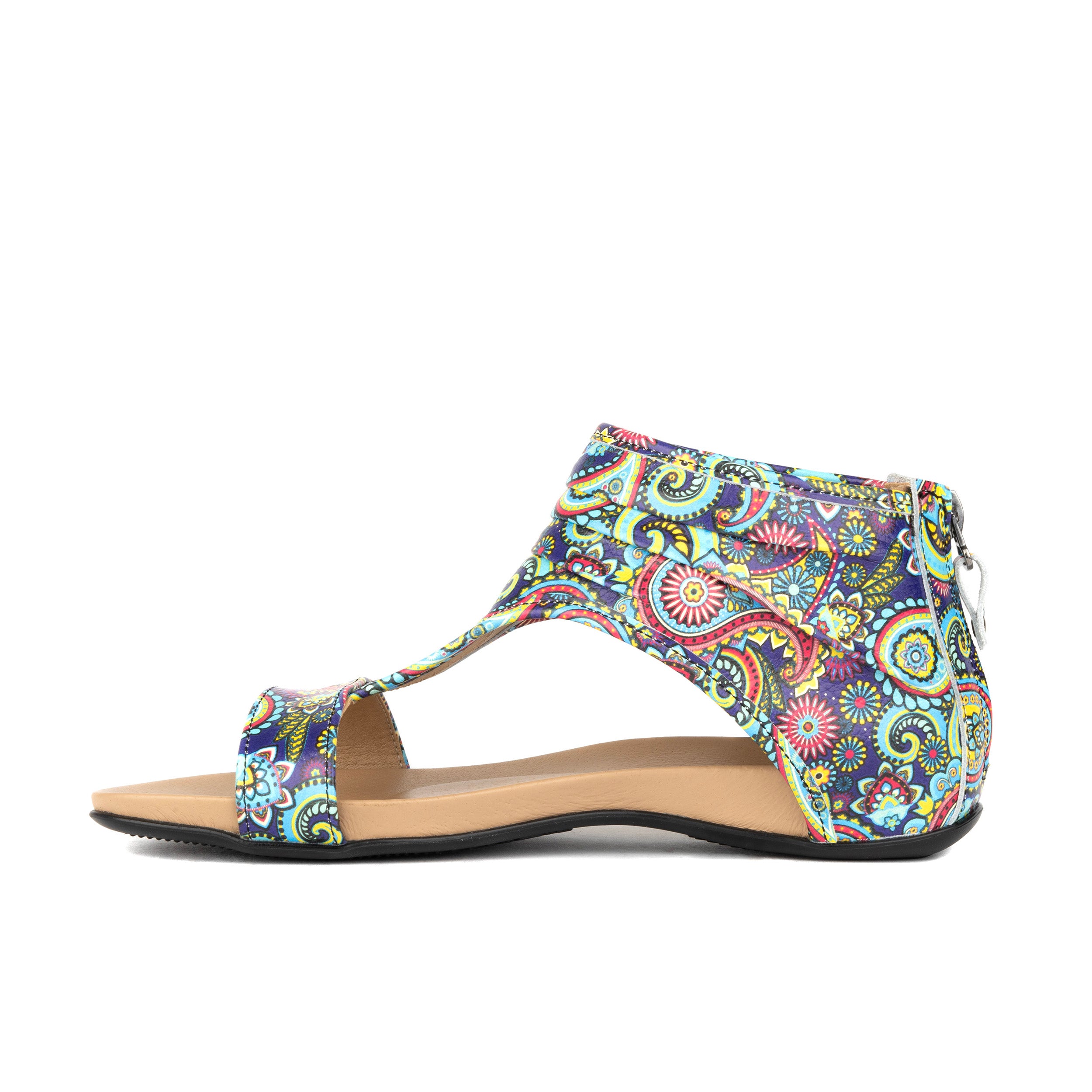 Downtown - Festival Blue - Women's flat T-bar sandal with covered heel