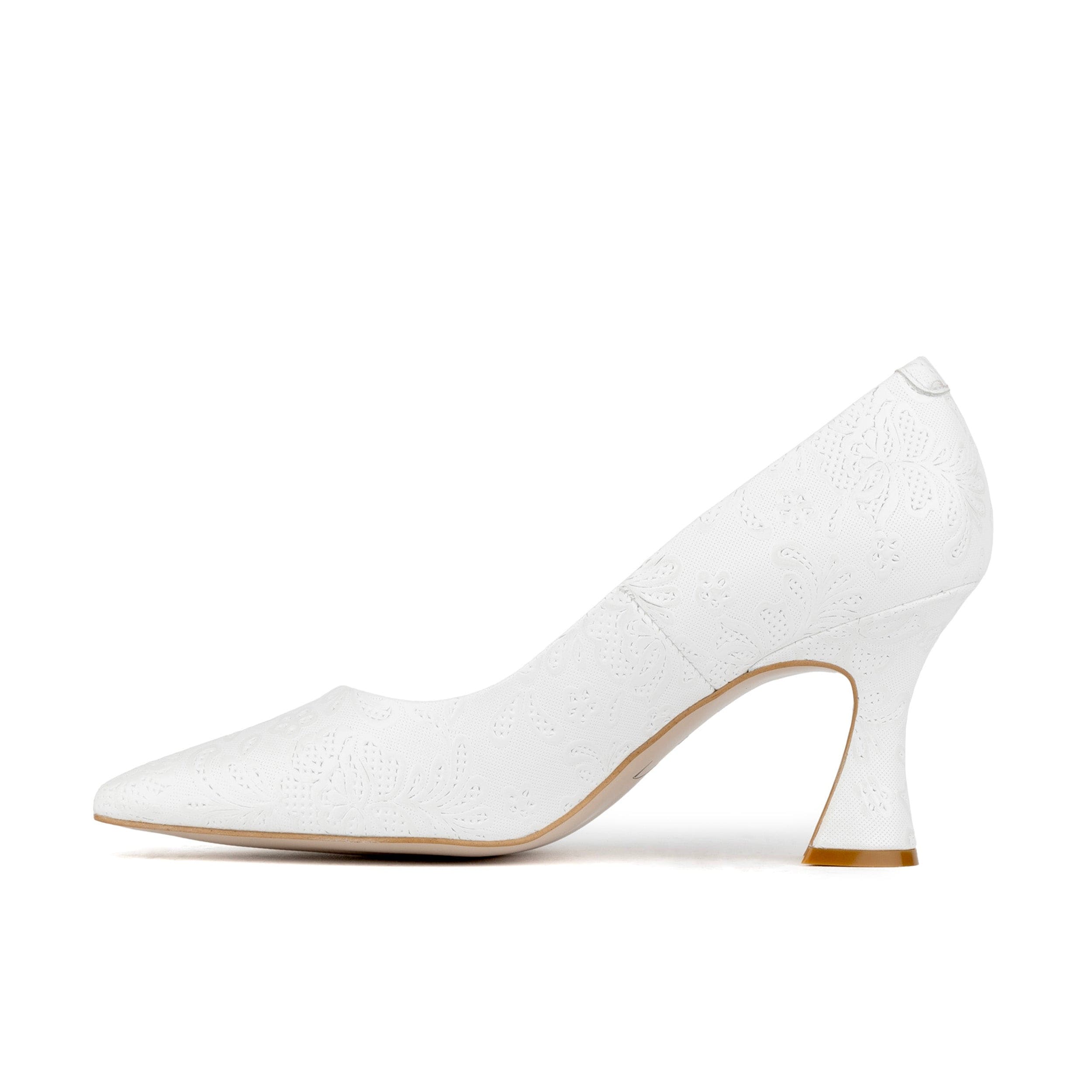 Sophia Hollywood - Wedding White - Women's pointed 4 inch pump in white floral emboss leather