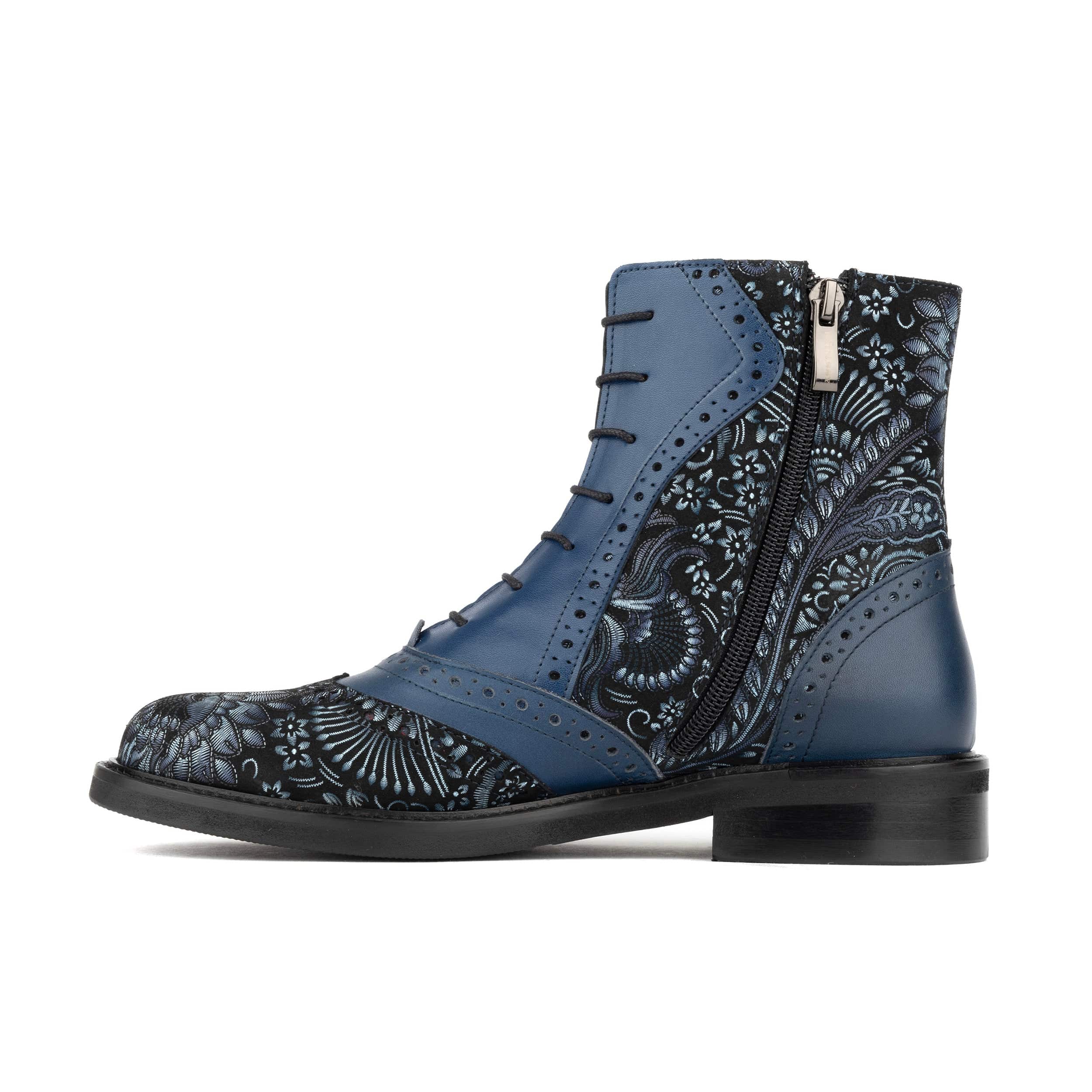 Brick Lane Boots - Blue - Women's leather oxford higher ankle boot with brogue detail