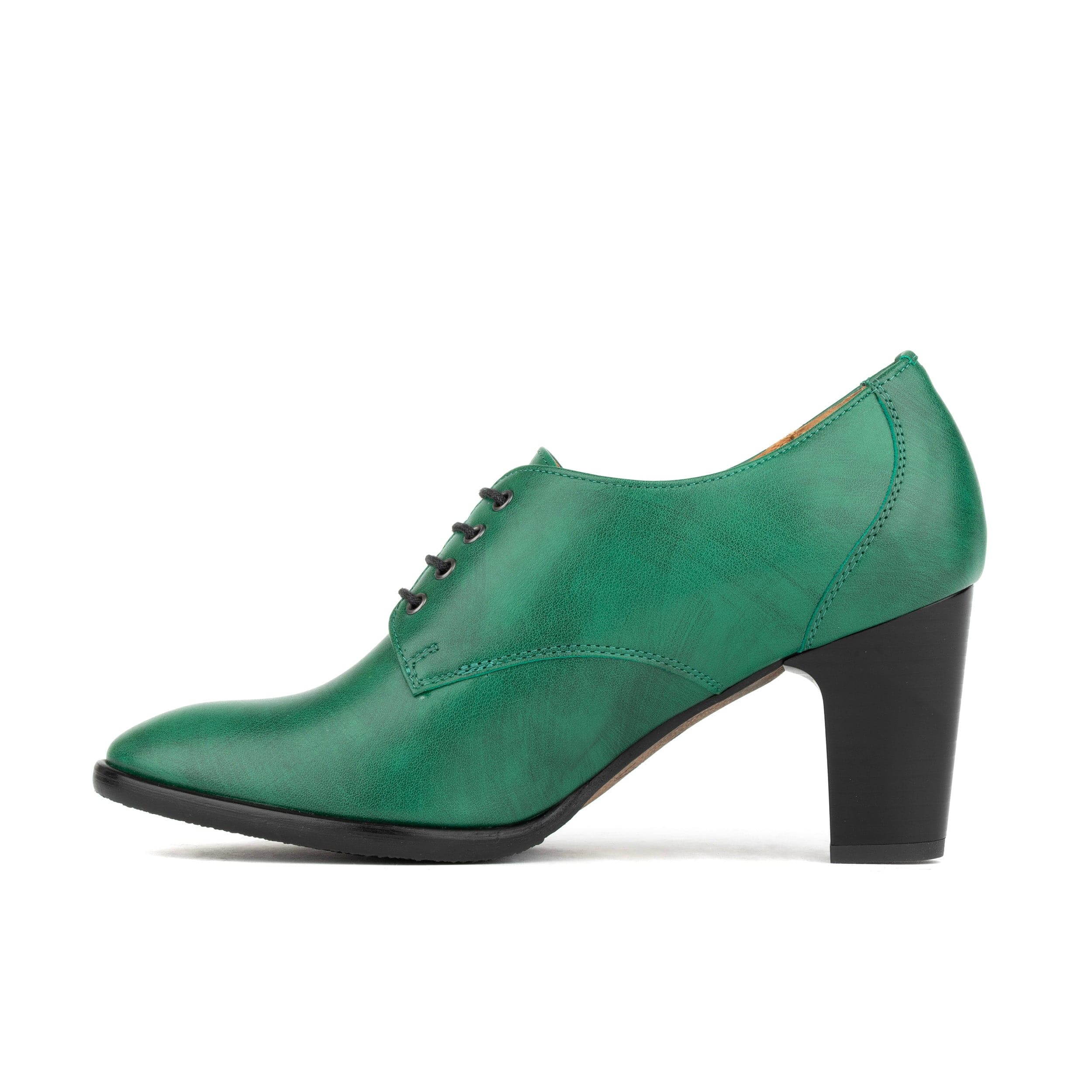 Roulette - Green - Women's leather heeled oxford lace-up