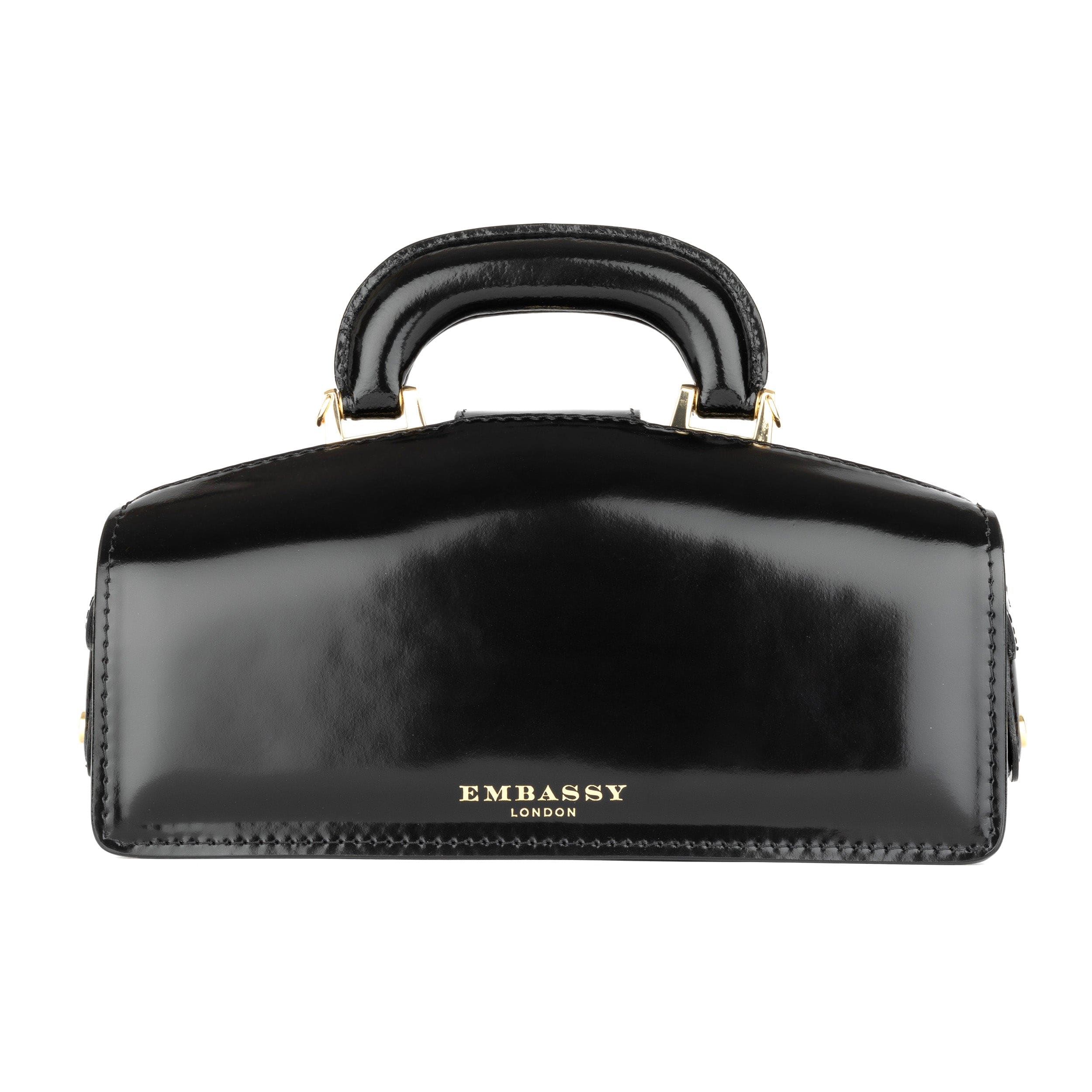 Gazelle - Black - Women's patent bowling bag with handle and strap