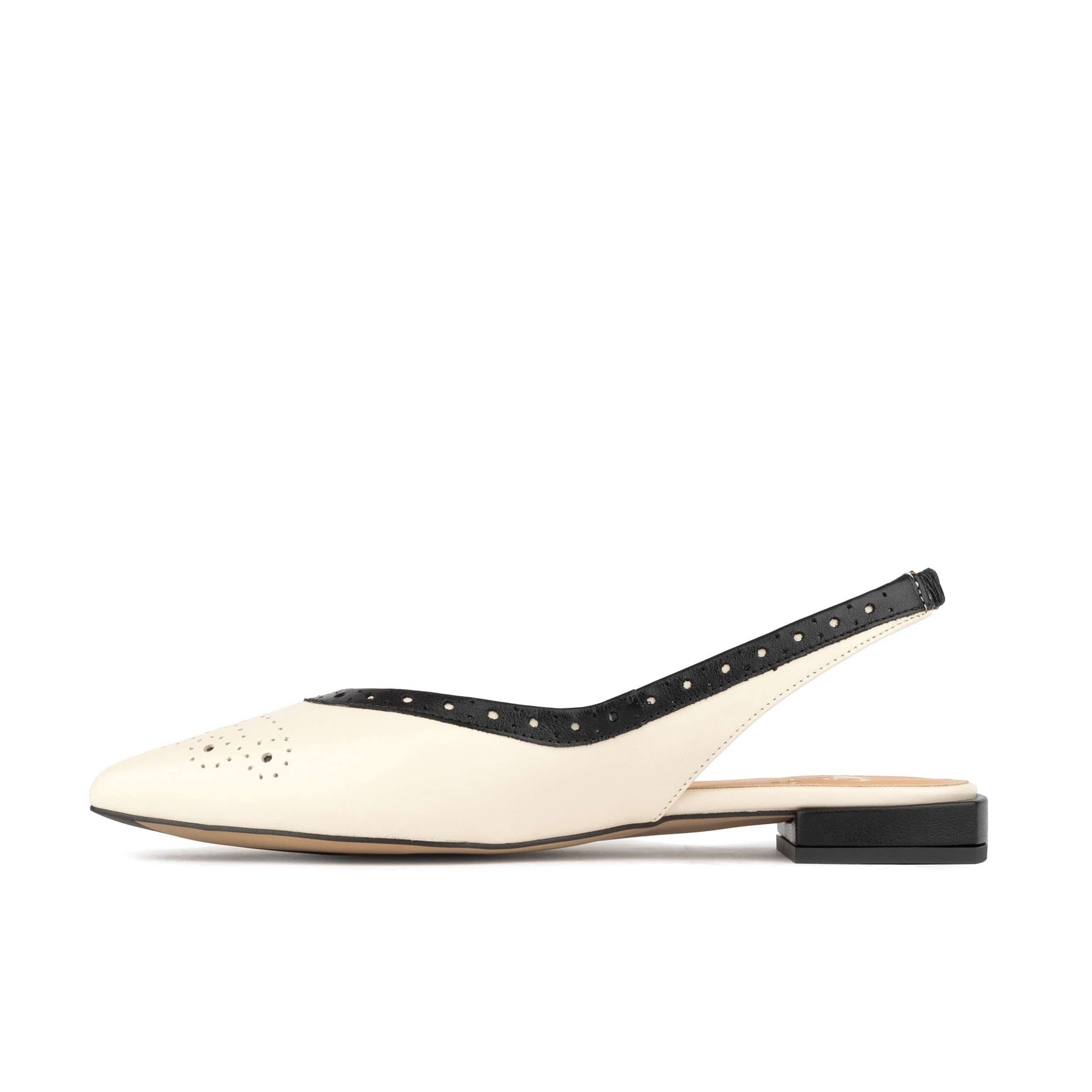Holly - Cream & Black - Women's pointed toe contrast leather slingbacks