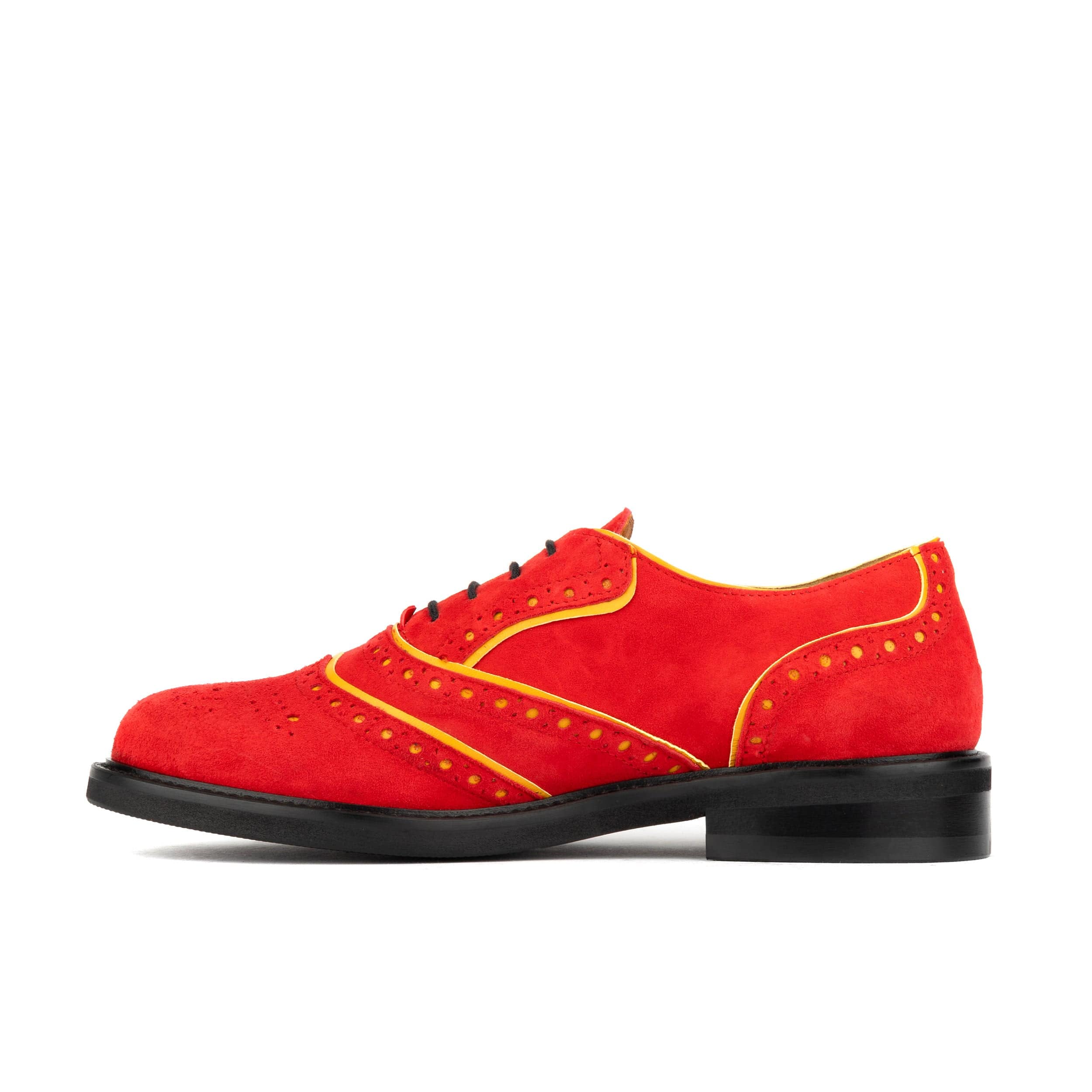 Brick Lane - Red & Yellow - Women's contrast leather lace-up brogue