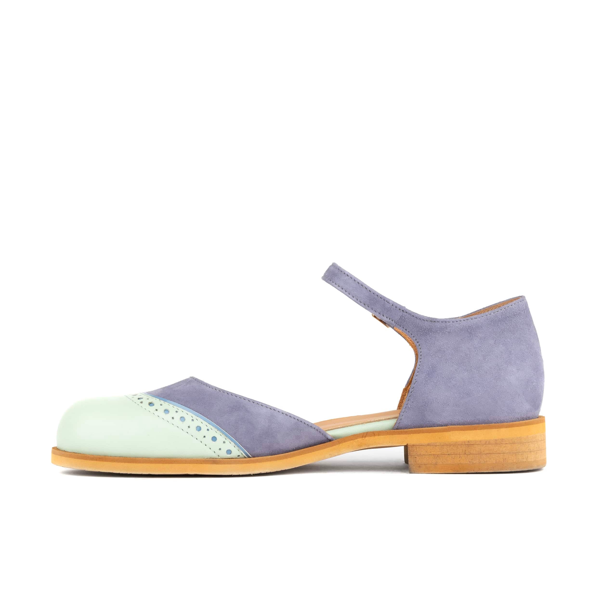 Gigot - Blue & Mint - Women's Closed Heel Round-Toe Leather Flat Sandal