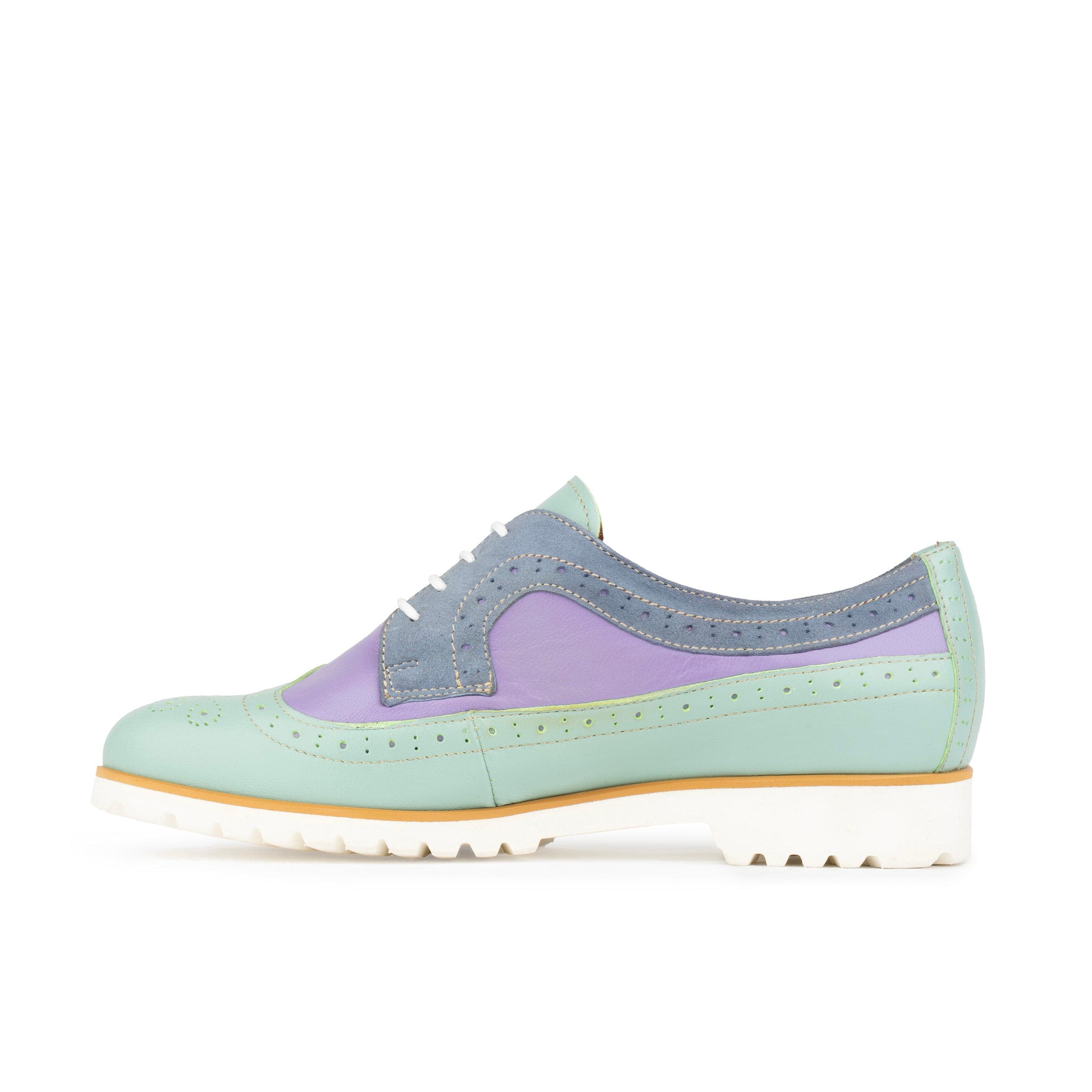 Sonnet - Purple & Mint - Women's leather shoe with lightweight white sole & broguing