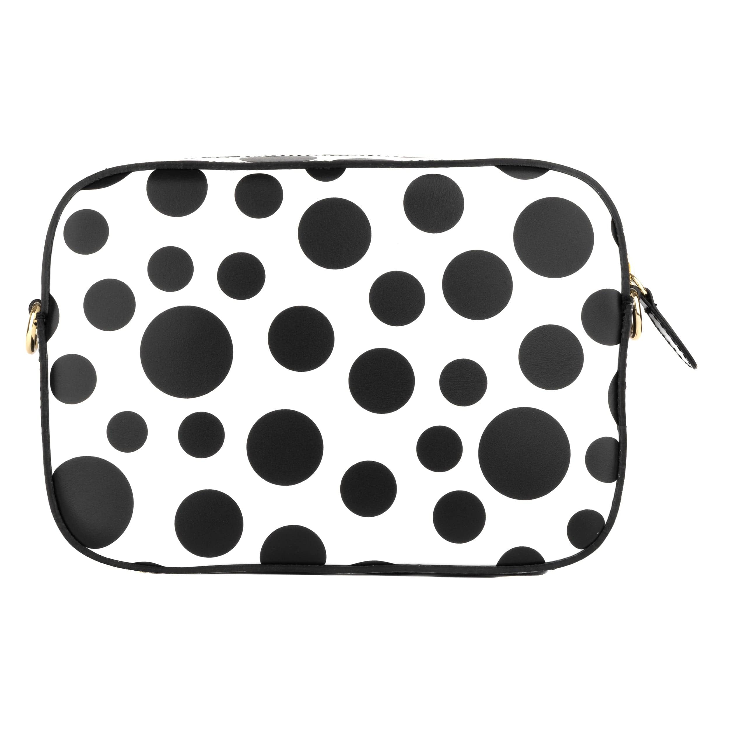 Lady Camara - Black & White Polka - Women's zip-up crossbody bag with shoulder strap and front pocket