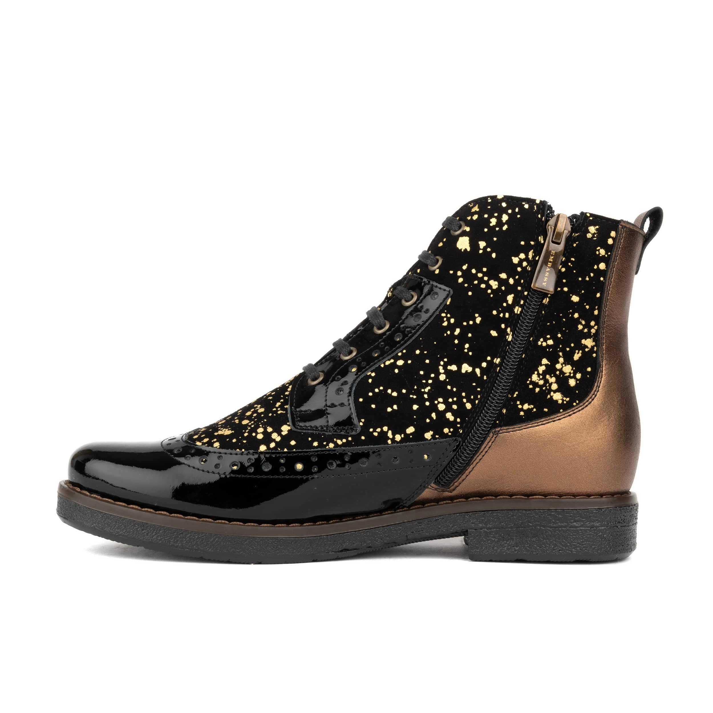 Hatter - Black Gold Drops - Women's Leather Ankle Lace-up Boot