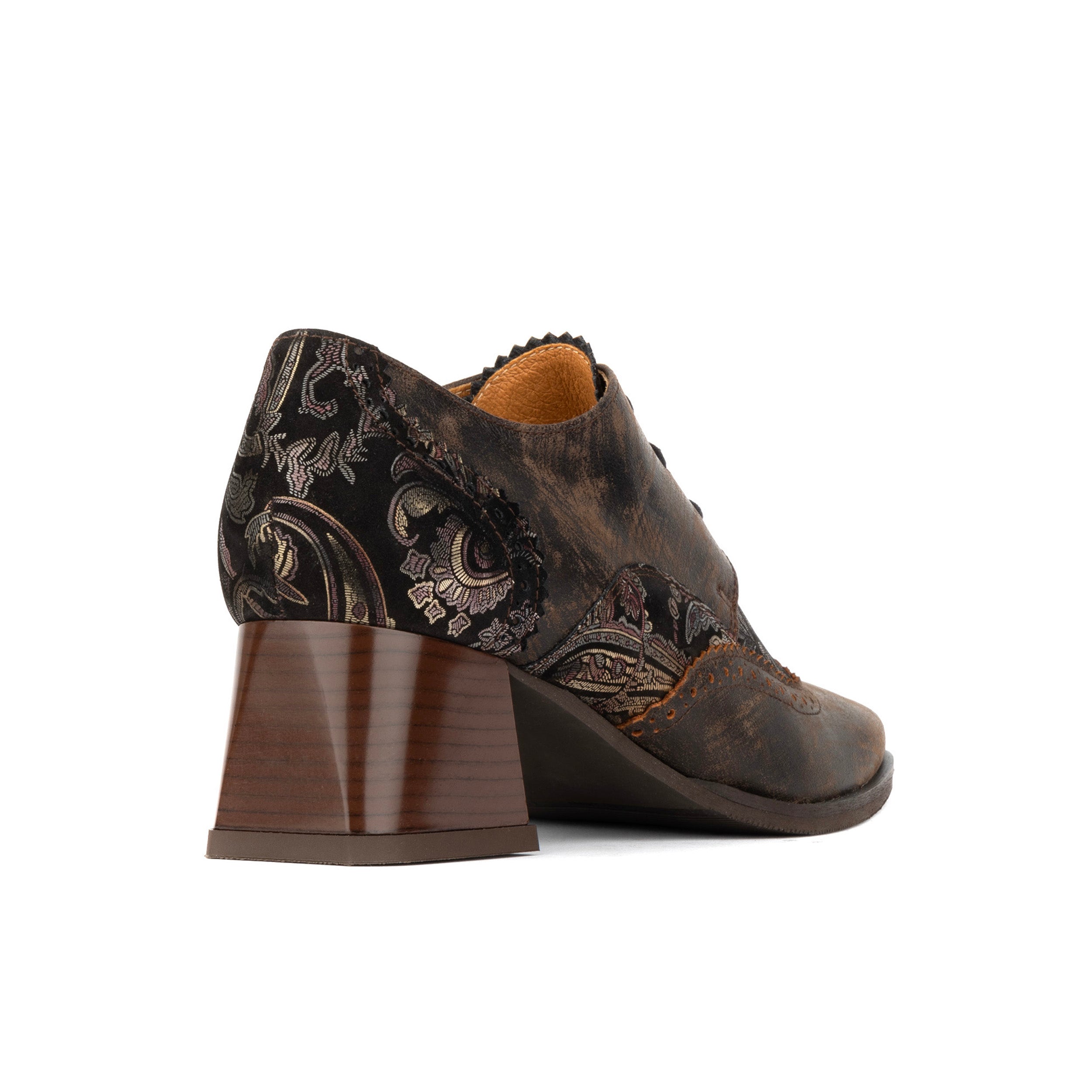 Ziggy - Brown Print - Women’s Leather & Paisley Lace-up Brogue Heel