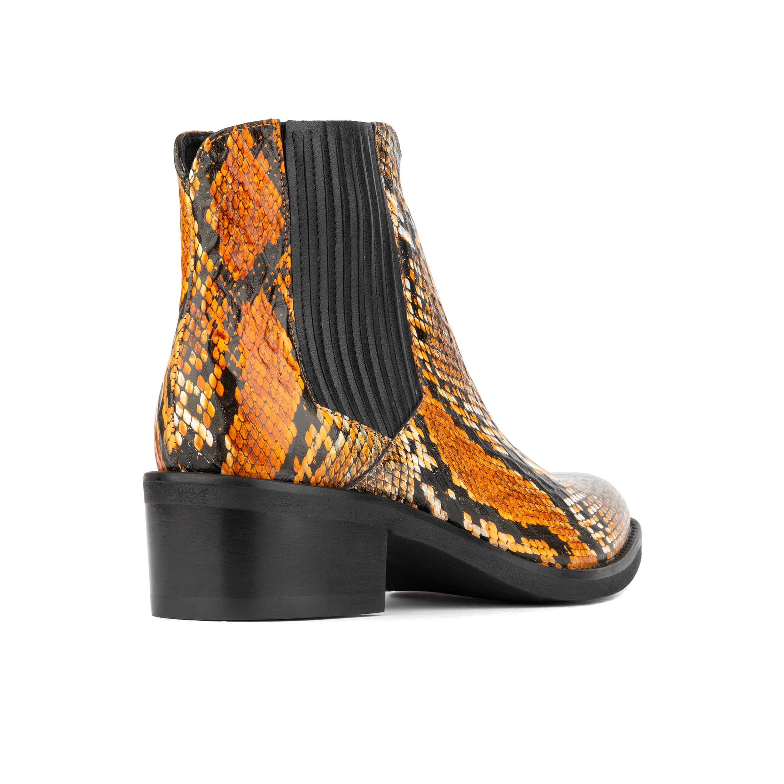 Texas - Black & Orange Snake - Women's Leather Snake Print Western Boot