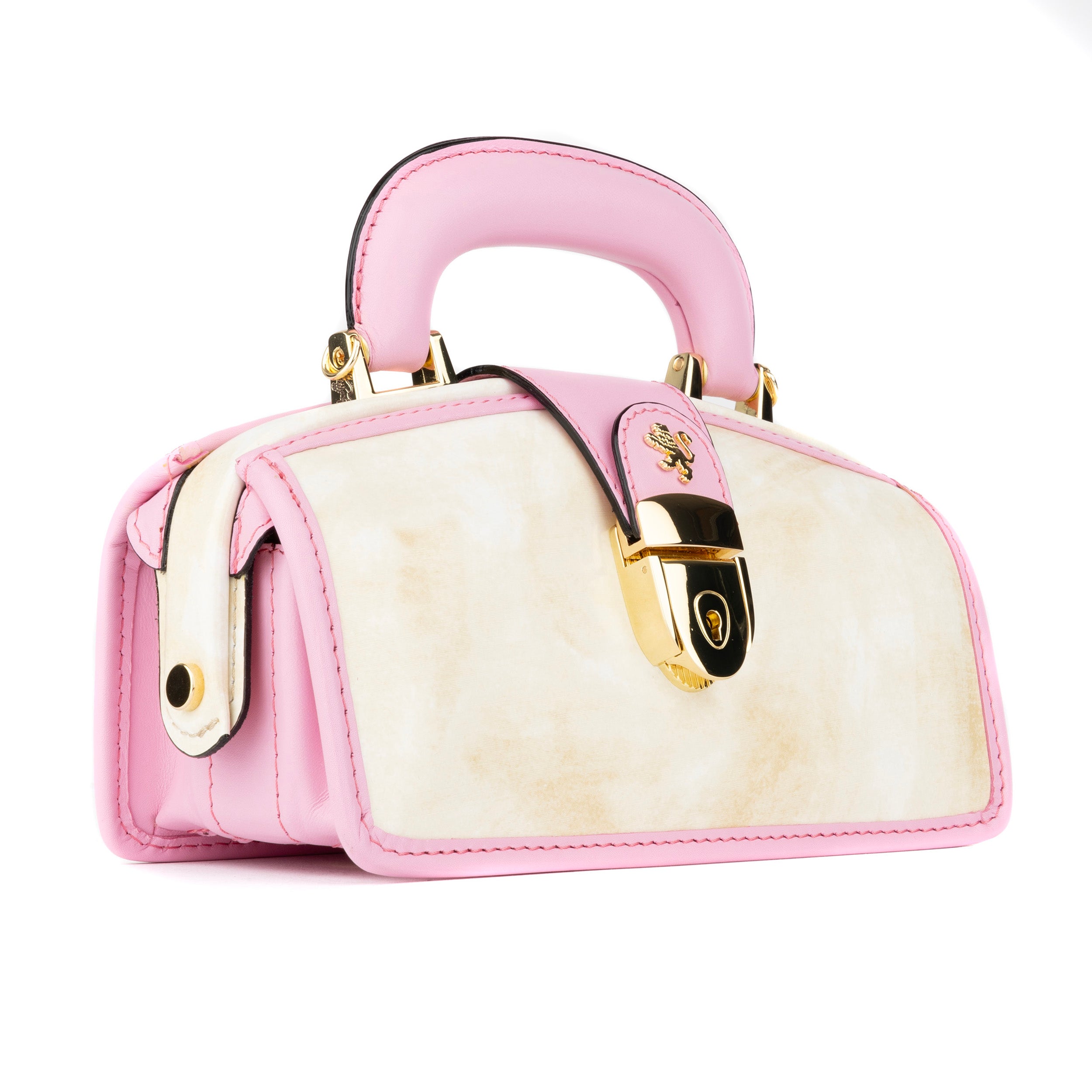 Gazelle Mini - Pink & Cream - Women's mini patent clutch bowling bag with handle and strap