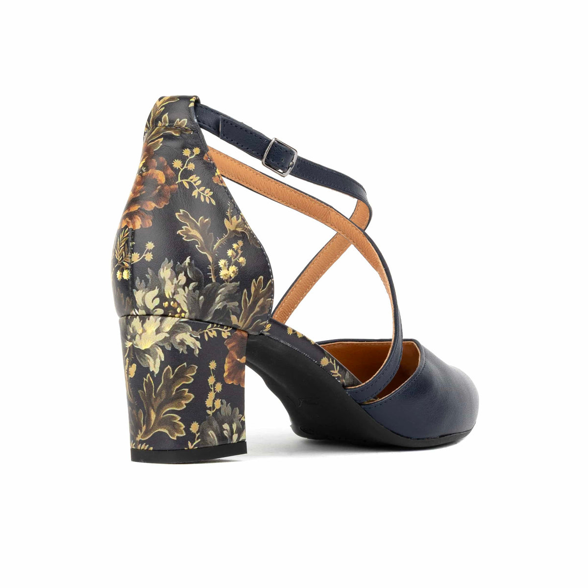 Dannii - Navy & Autumn Bloom - Women's 2.4 inch block heel closed toe leather sandal
