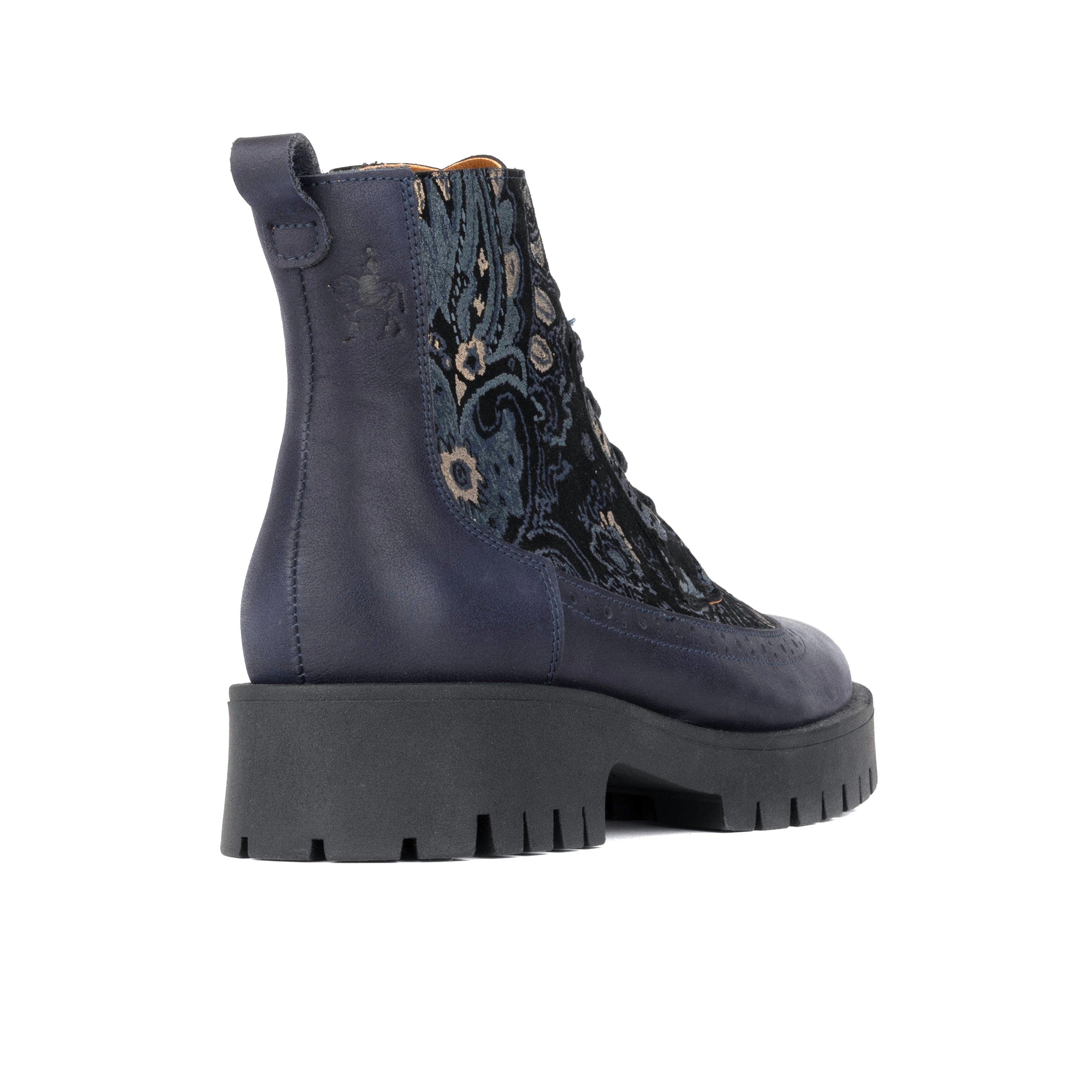 Hatter Platform - Matt Blue & Grey & Gold - Women's Leather ankle Lace-up Boot with chunky cleated sole