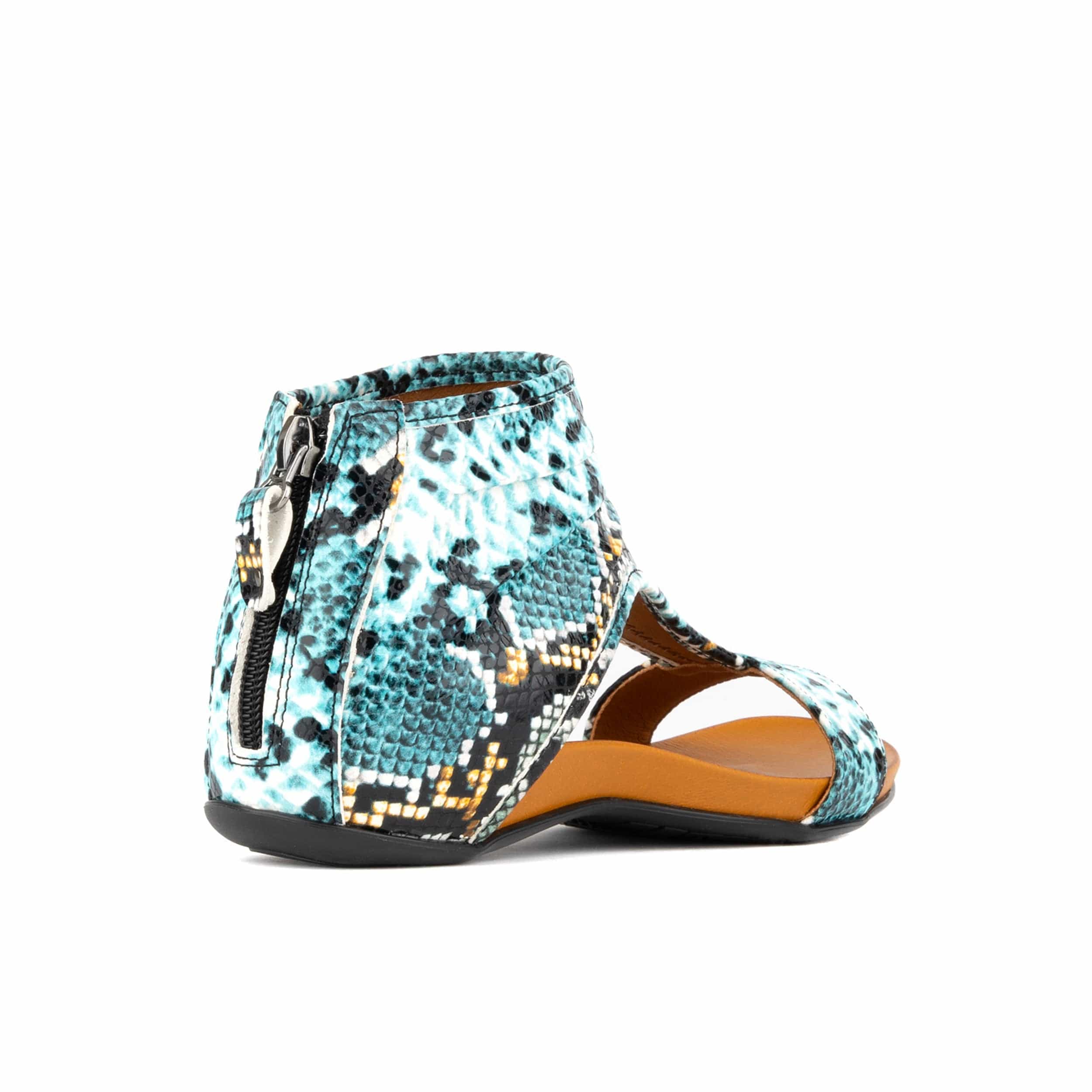 Downtown - Blue Snake - Women's flat T-bar sandal with covered heel