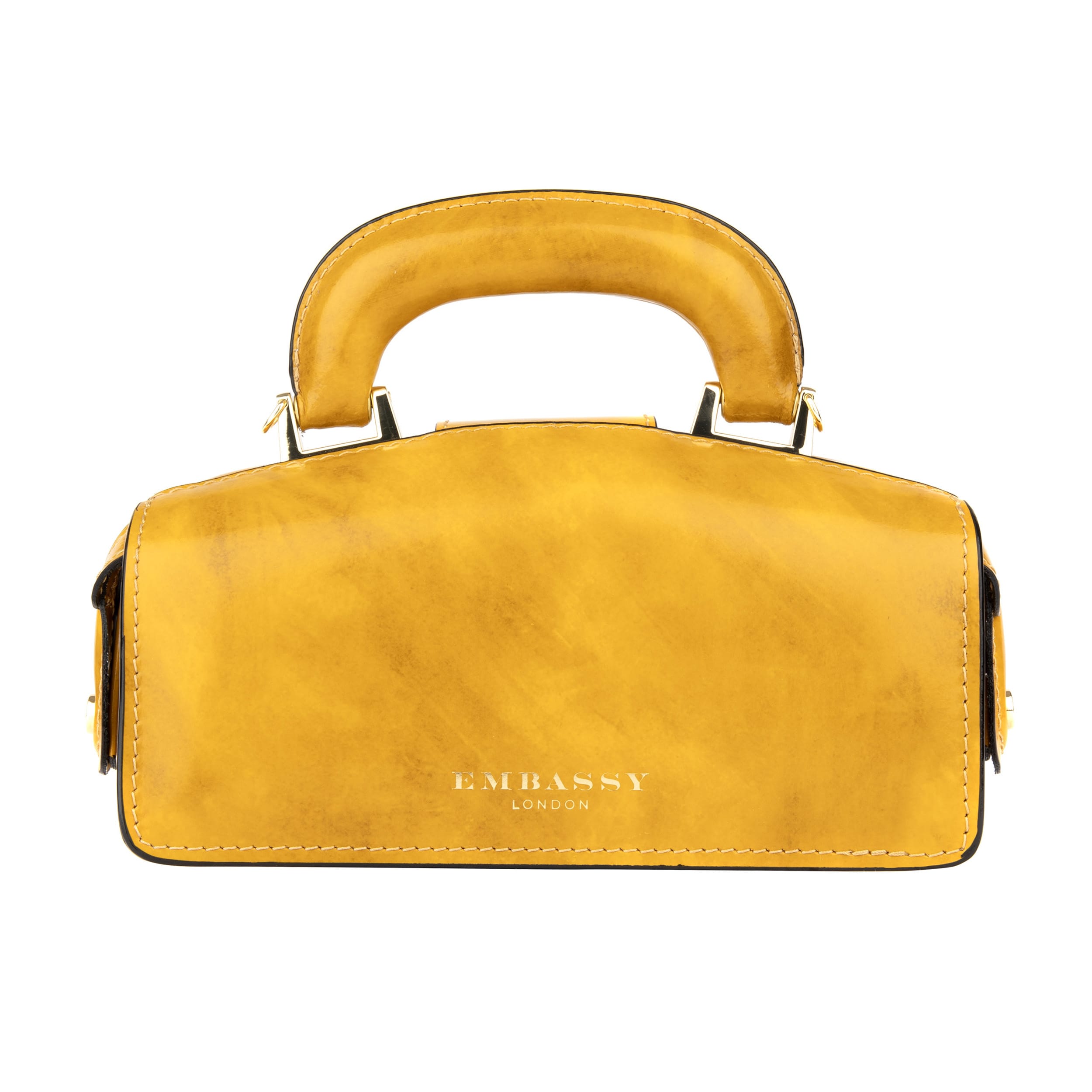 Gazelle - Mustard - Women's patent bowling bag with handle and strap