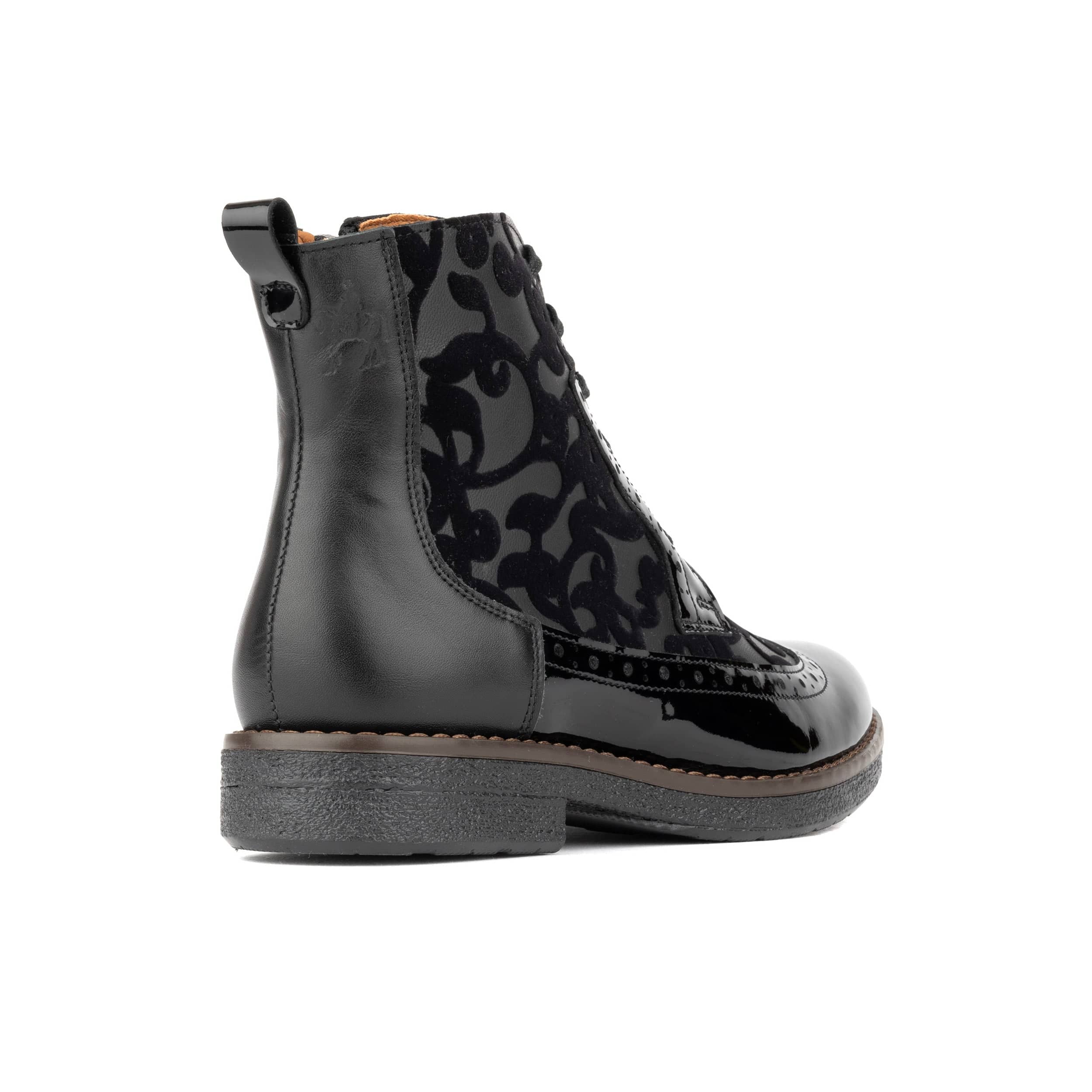 Hatter - Black Floral - Women's zip up and lace up ankle boot with brogue styling