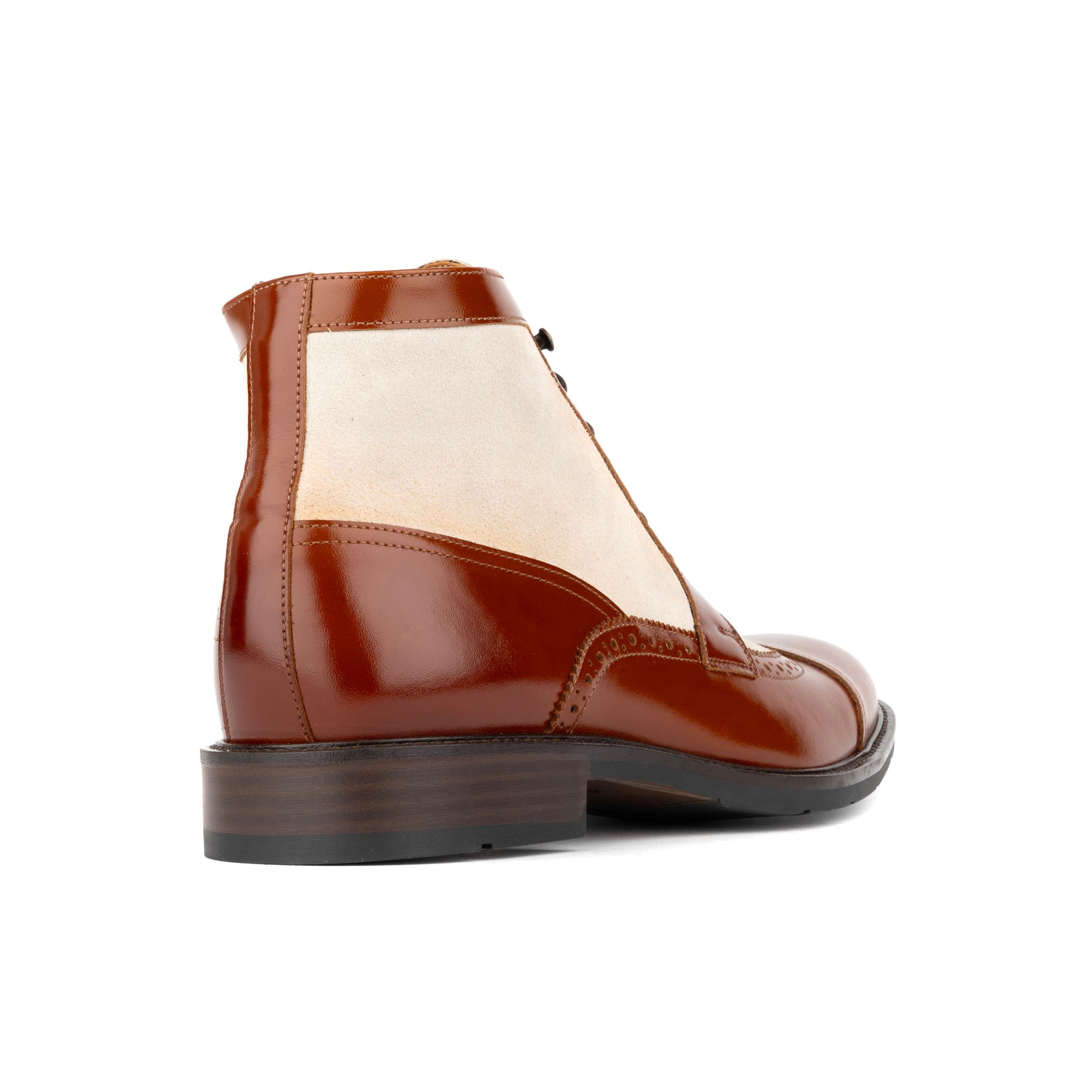 Charles - Light Tan & Cream - Men's Toe-Cap Dressy Leather & Suede Boot with Brogue Details