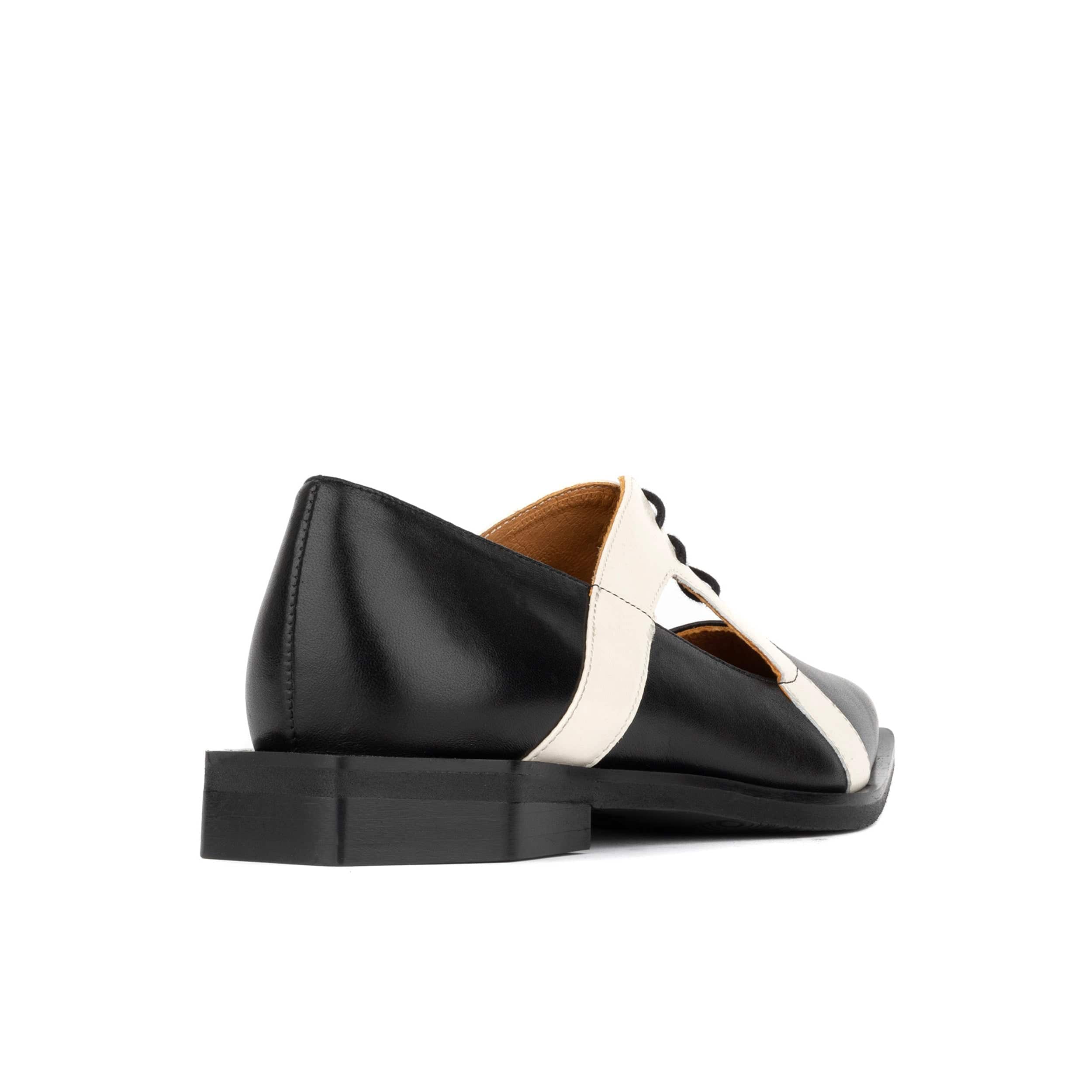 Harlowe - Black & White - Women's cutout leather lace up shoe