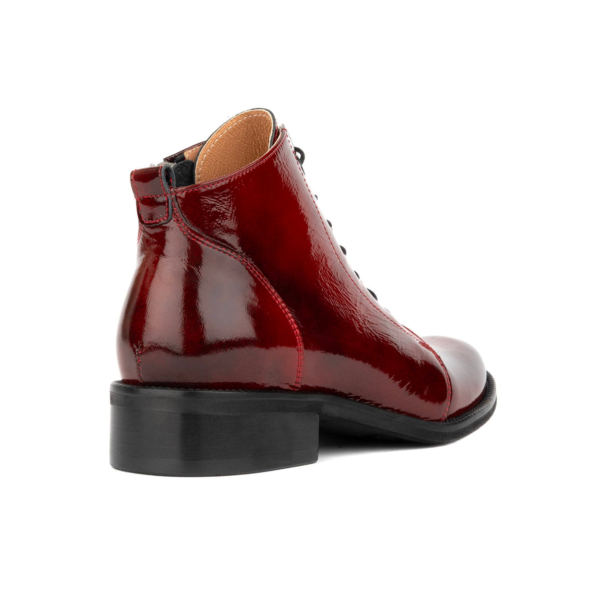 Marcella - Burgundy - Women's Patent Leather Lace-Up Ankle Boots