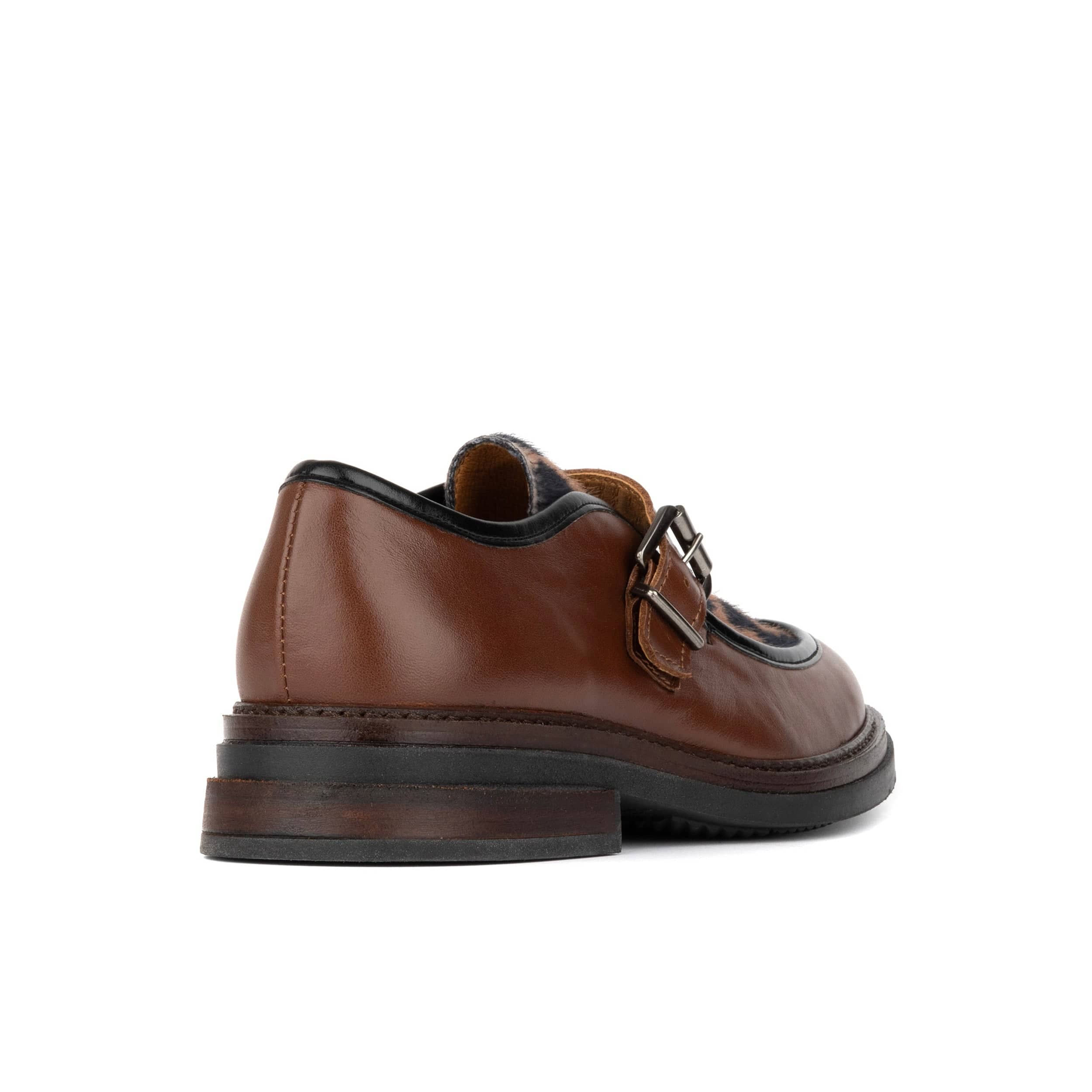 Strapp - Brown & Cow - Women’s leather & ponyhair loafer with buckle