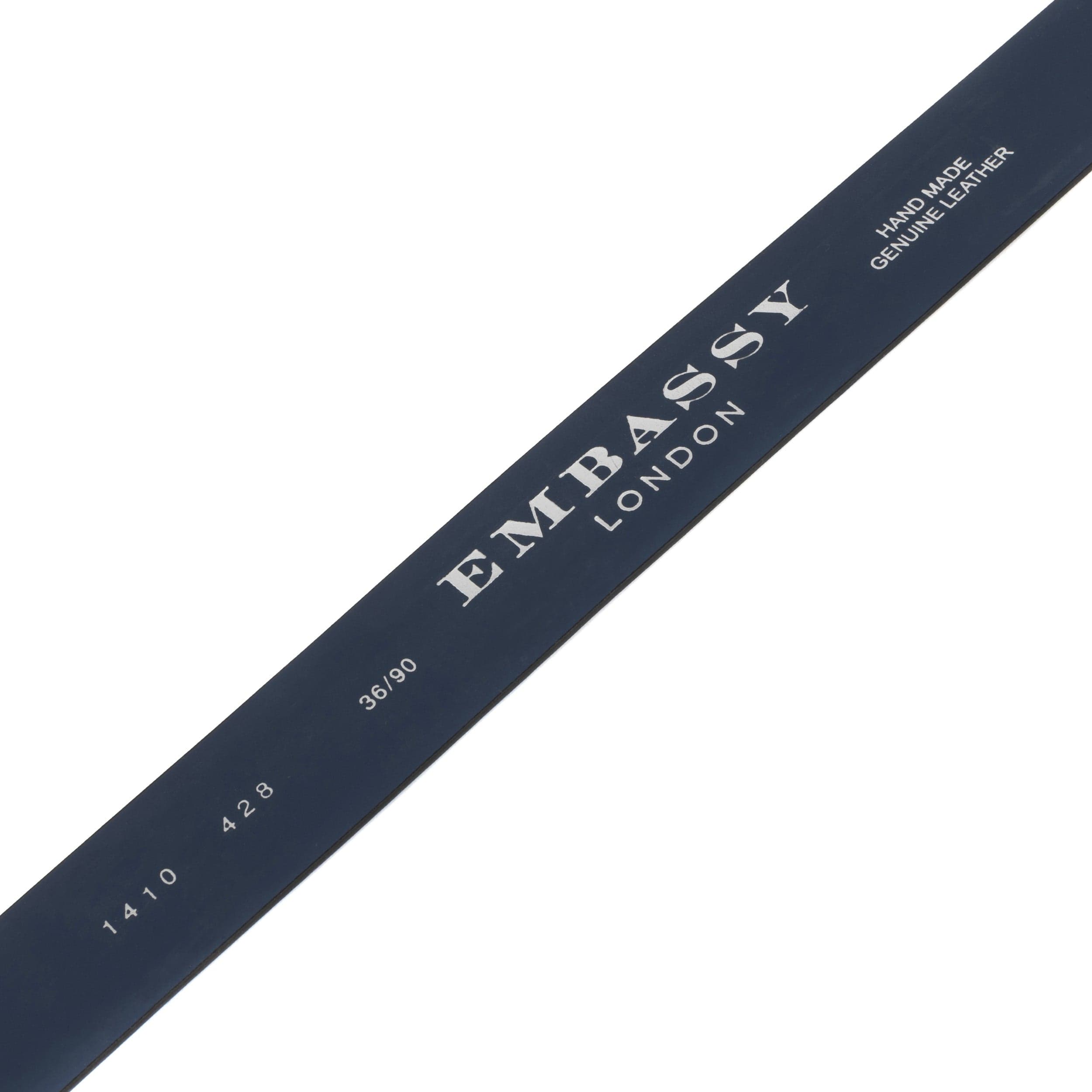 Scott - Navy - Men's smooth full-grain navy leather belt with brogue style