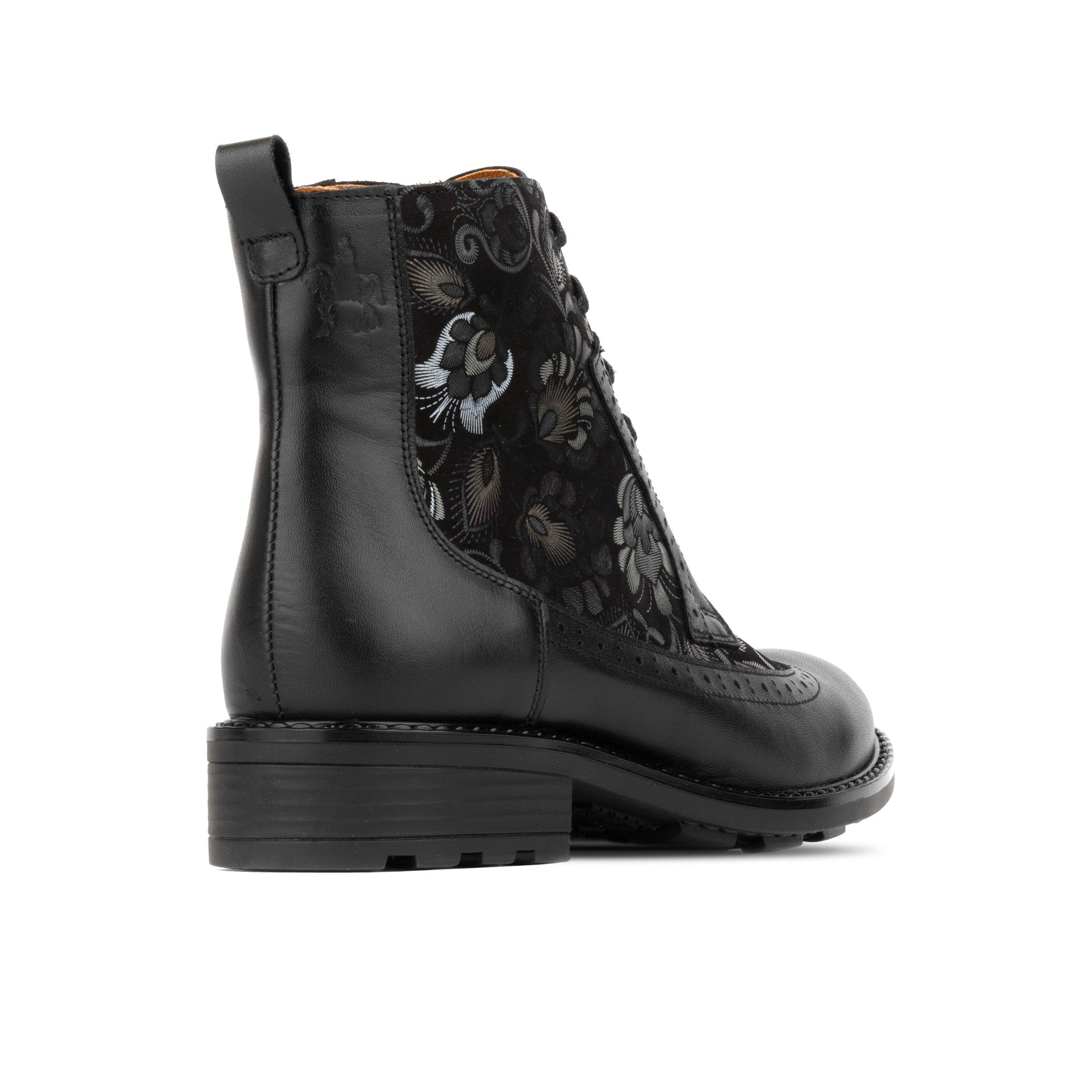 Milliner - Black Emboss - Women's leather round toe rubber sole ankle boot in black